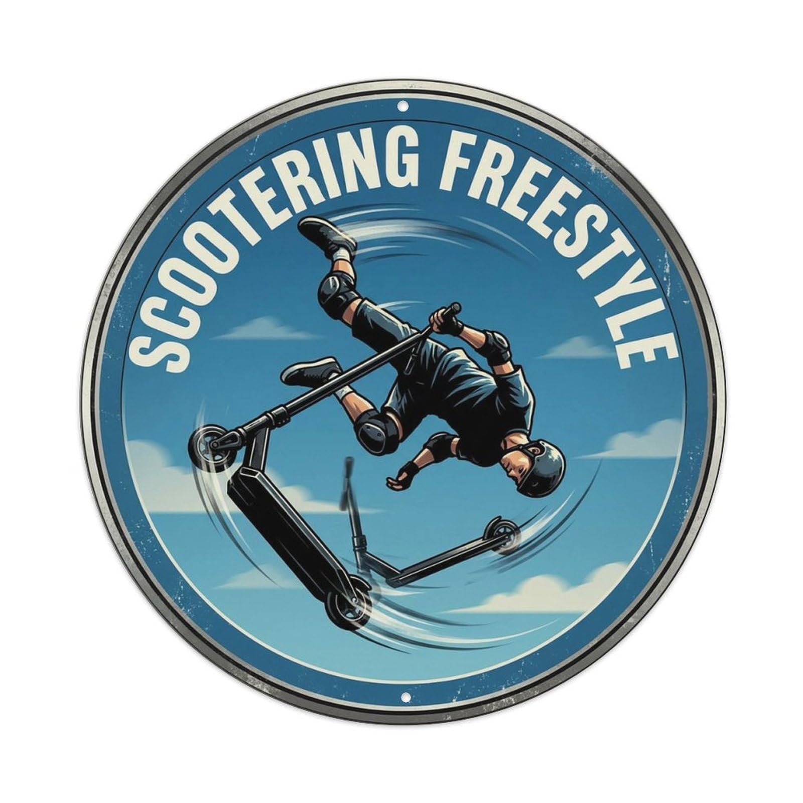 Vintage Scootering Freestyle Extreme Sports Vintage Metal Tin Sign Plaque Wall Decor for Cafe, Club Bar, Office, Garden Metal Poster 8x8Inch