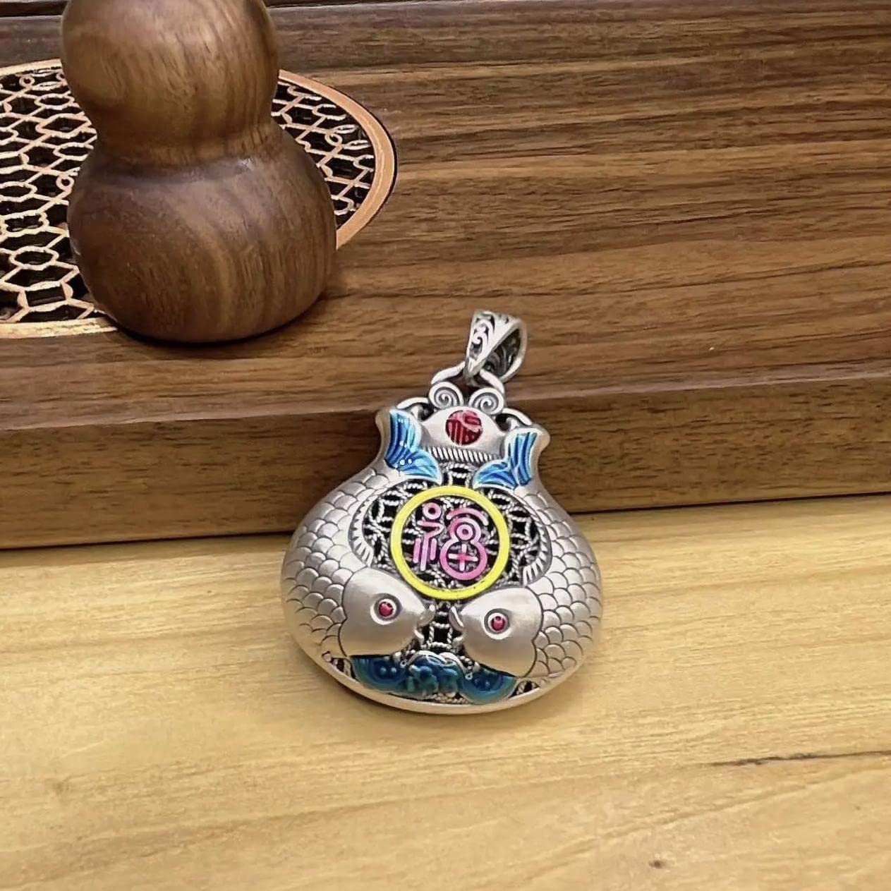 HXSCOO Good Luck Pisces Pendant Necklace for Men - Ruyi Fu Symbol Jewelry(C181)