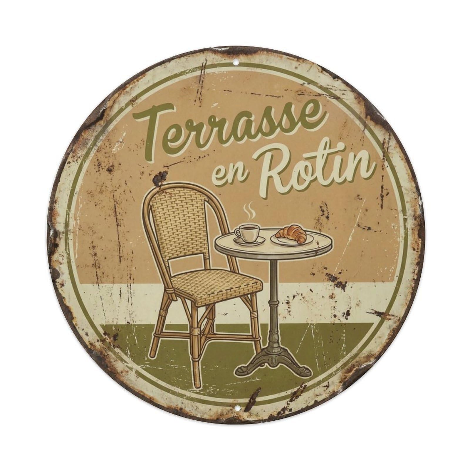 Wicker Terrace Tavern Cafe Metal Tin Sign Plaque Wall Decor for Cafe, Club, Garden Round Metal Poster 8x8Inch