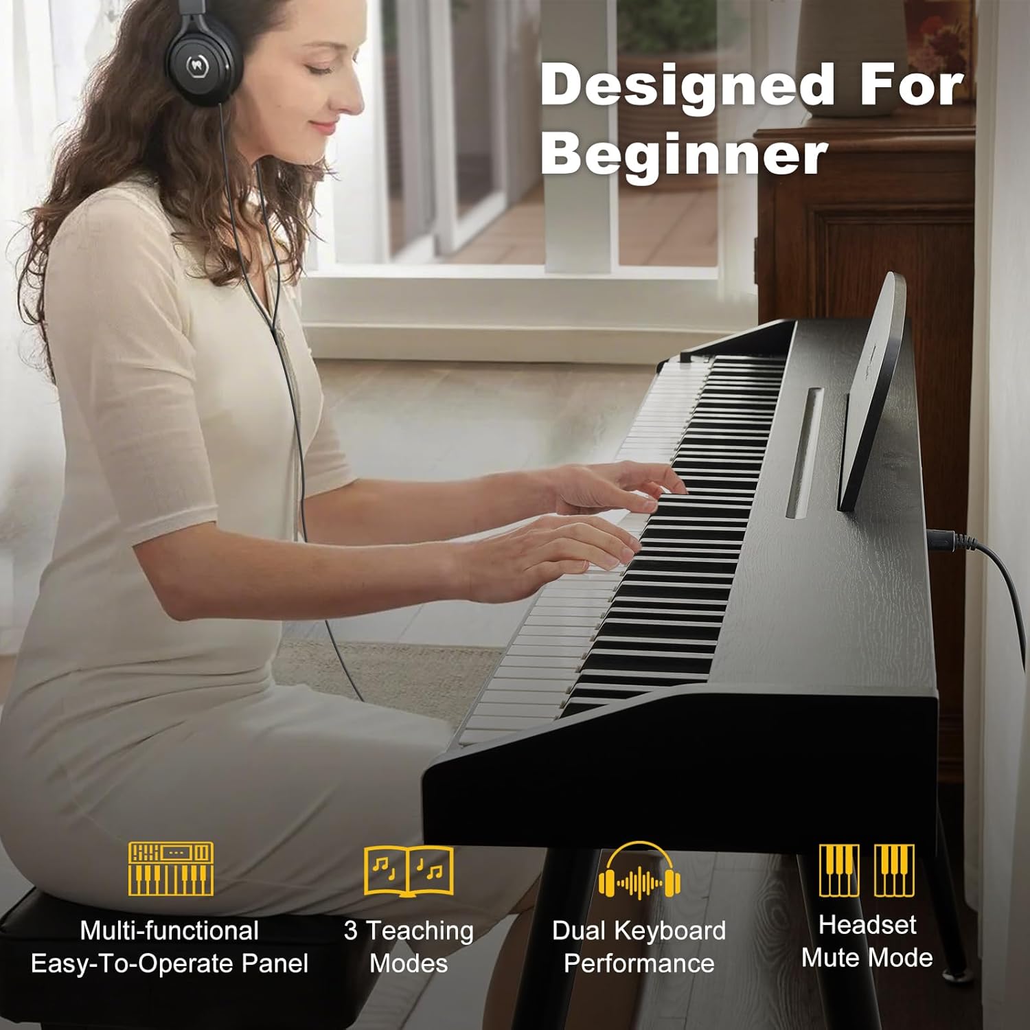 MUSTAR 88 Key Piano Keyboard for Beginners, Full-Size Digital Piano 88 Semi Weighted keys with 3-Pedal Unit, Portable Electric Piano with Built-In Speakers, USB/MIDI Connecting (Black)