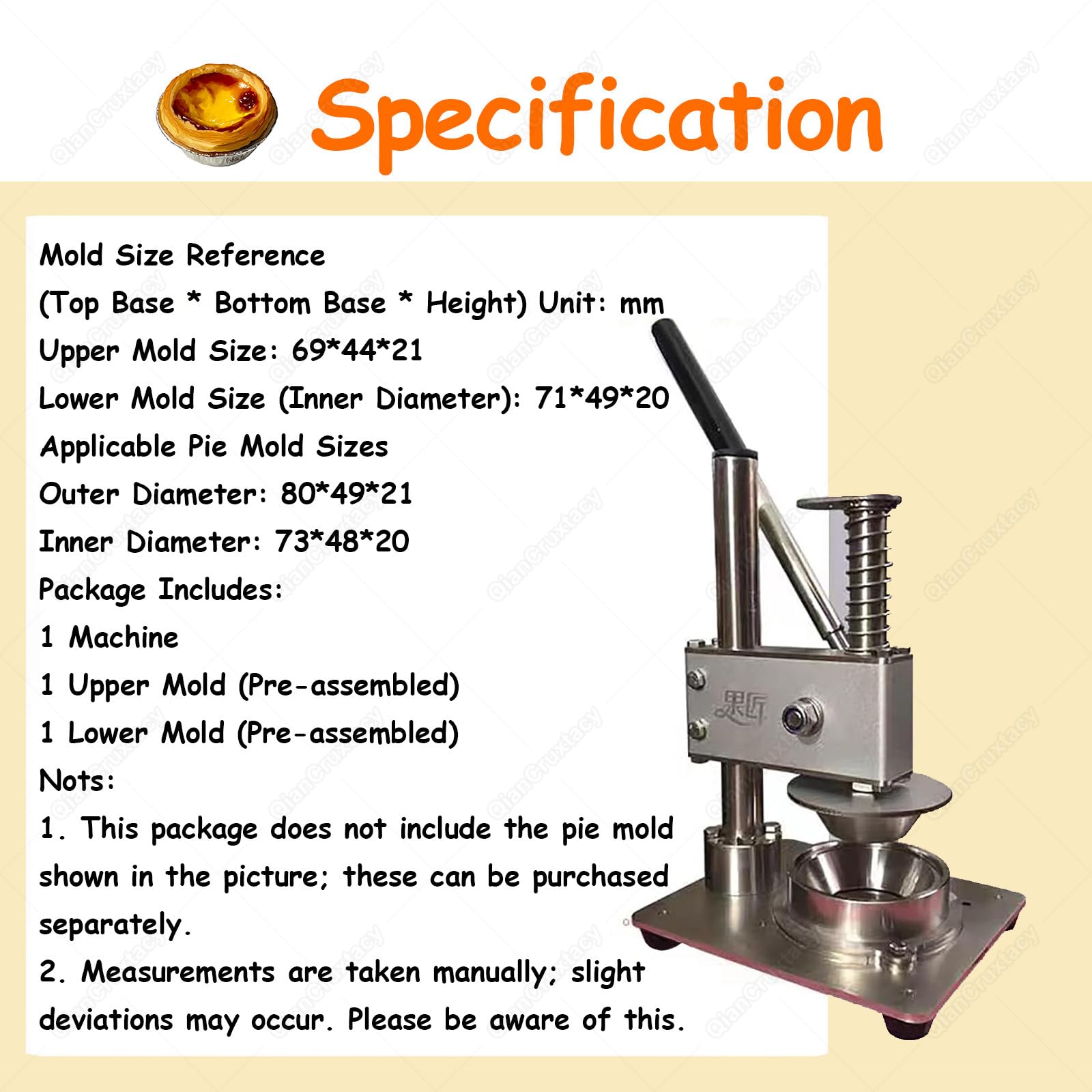 Pressa manuale per crostate d'uovo, spessore regolabile, stampi da pasticceria per crostate perfette e stampi per cupcake a casa o in cucina professionale