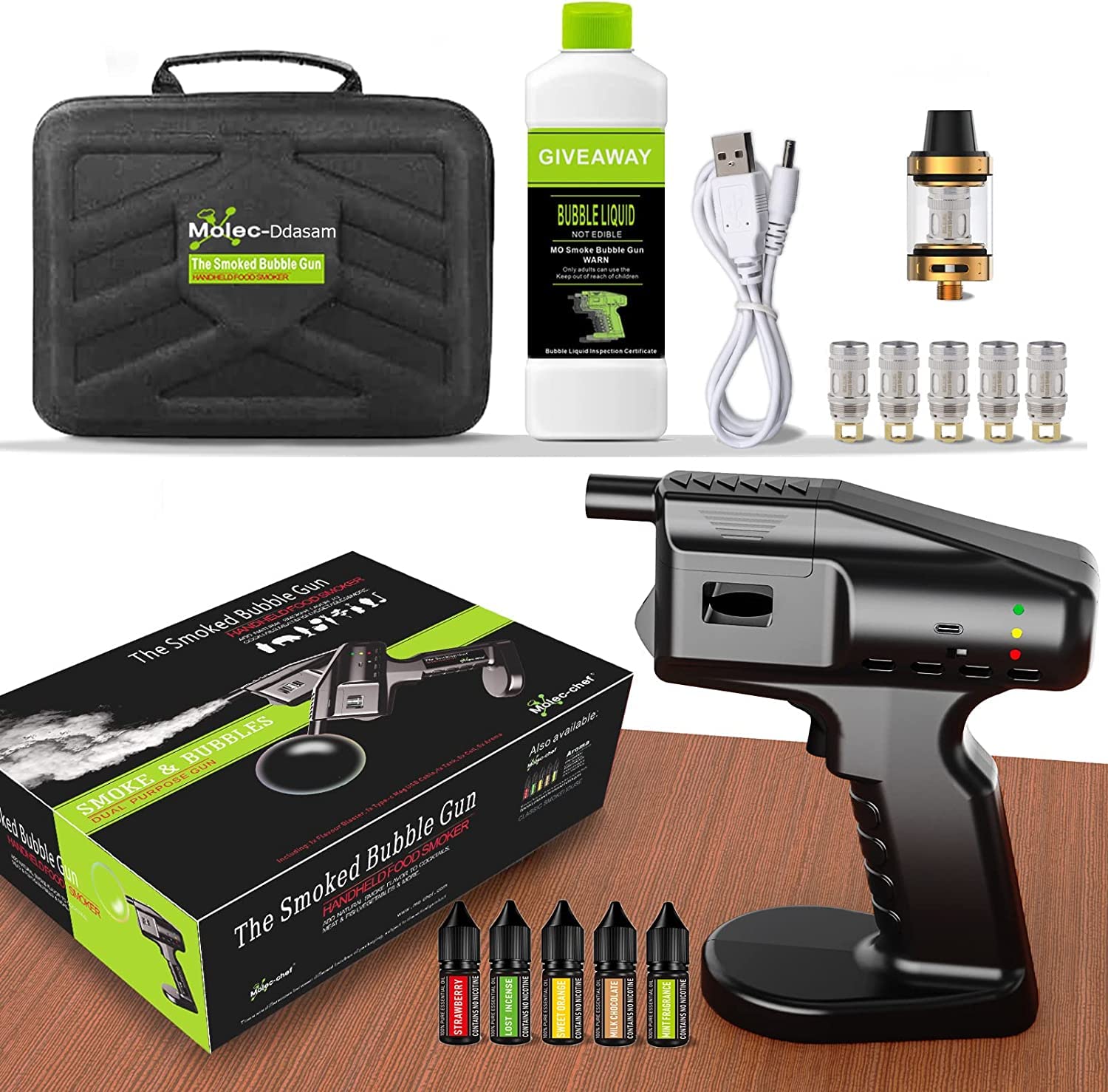 Pistola Infusore di Fumo Alimentata Via USB, Kit Pistola Bolle per Affumicatore di Cocktail, Generatore di Fumo Freddo Elettrico Portatile, Blaster di Aromi, Macchina Affumicatrice