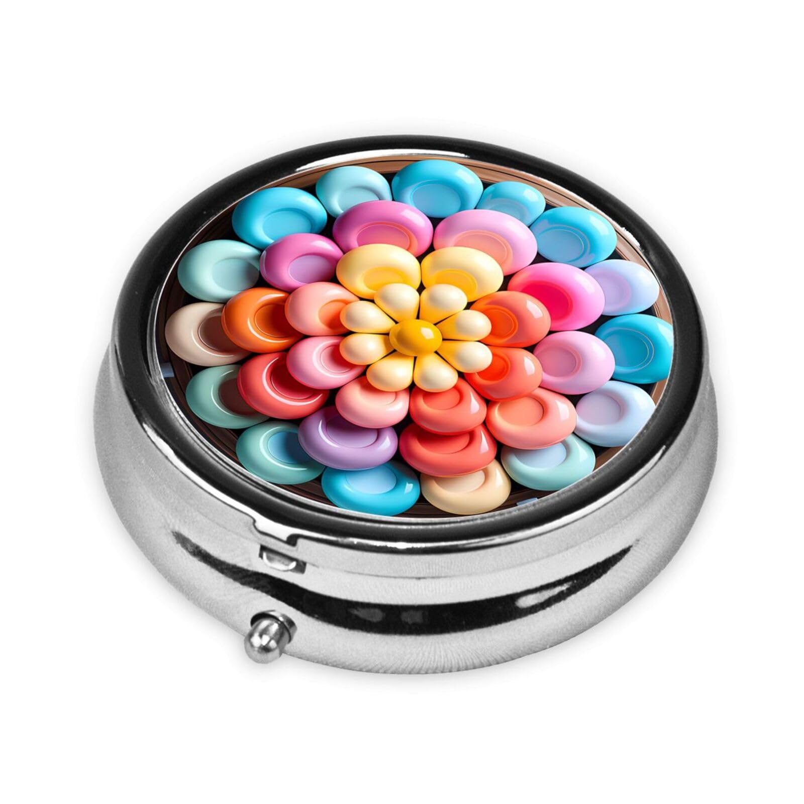 Cute 3-Compartments Round Pill Box Colorful Candy Small Pill Case Portable Medicine Dispenser,for Pocket Purse