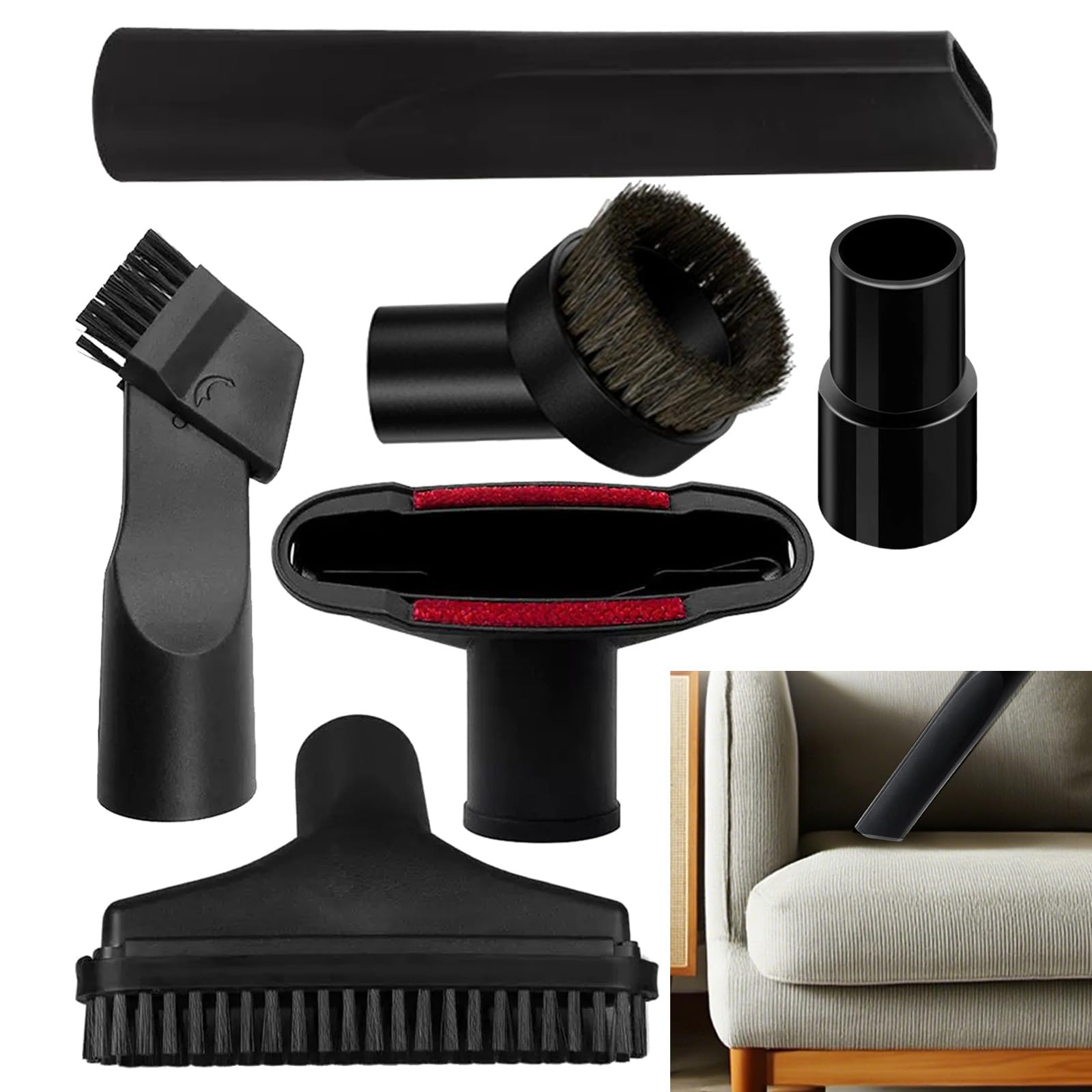 6-Piece Vacuum Attachments Set Compatible with Karcher, Shark, Henry & Other Vacuums – Includes PP Hair & Sofa Brush, 2-in-1 Nozzle, Flat Suction, Round Horsehair Brush & Universal Adaptor (32mm/35mm)