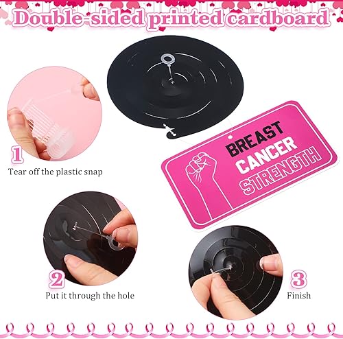 Miniatura 3 de 24 piezas colgantes de conciencia sobre el cáncer de mama, decoración de techo para fiesta de cáncer de mama, cinta rosa, fortaleza, coraje para