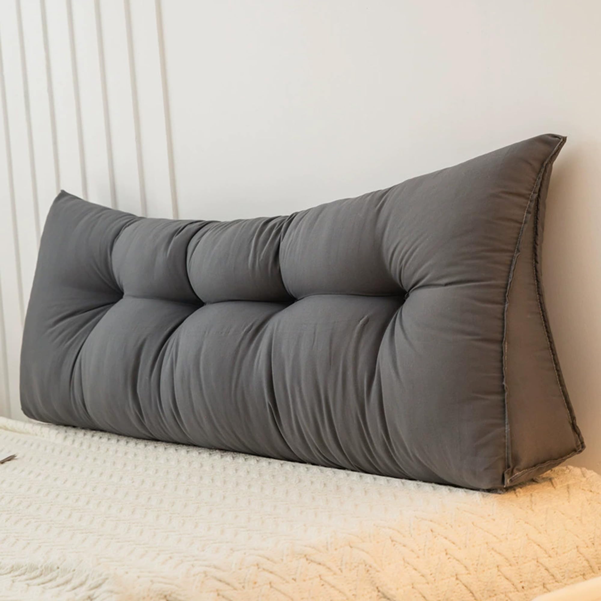 Hruile Wedge Lumbar Pillow, Triangular Headboard Cushion, Long Backrest Reading Pillow, Soft Sofa Daybed Positioning Bolster, Washable Waist Backrest Support Cushion (120x50x15cm,Grey 2)