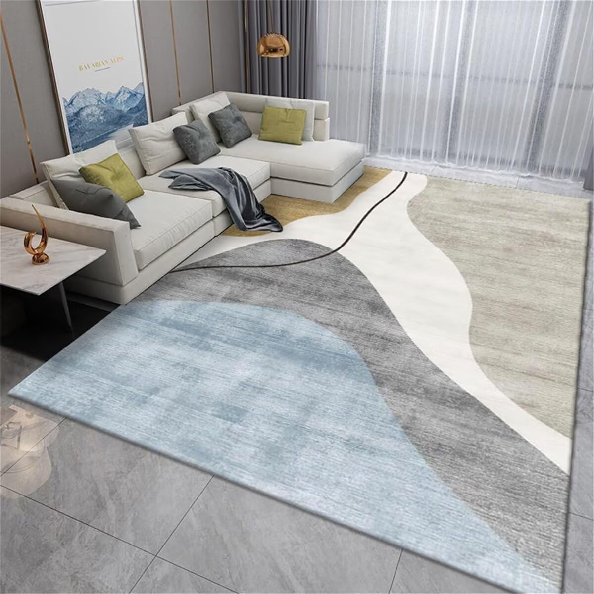 Tapis de salle à manger grand design minimaliste moderne bleu