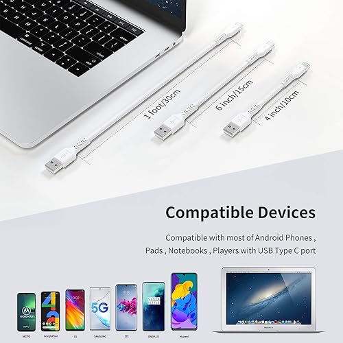 Miniatura 7 de Cable de carga corto USB C de 1 pie paquete de 5 cables de carga rápida duraderos USB A a USB tipo C 3A para estación de carga compatible con