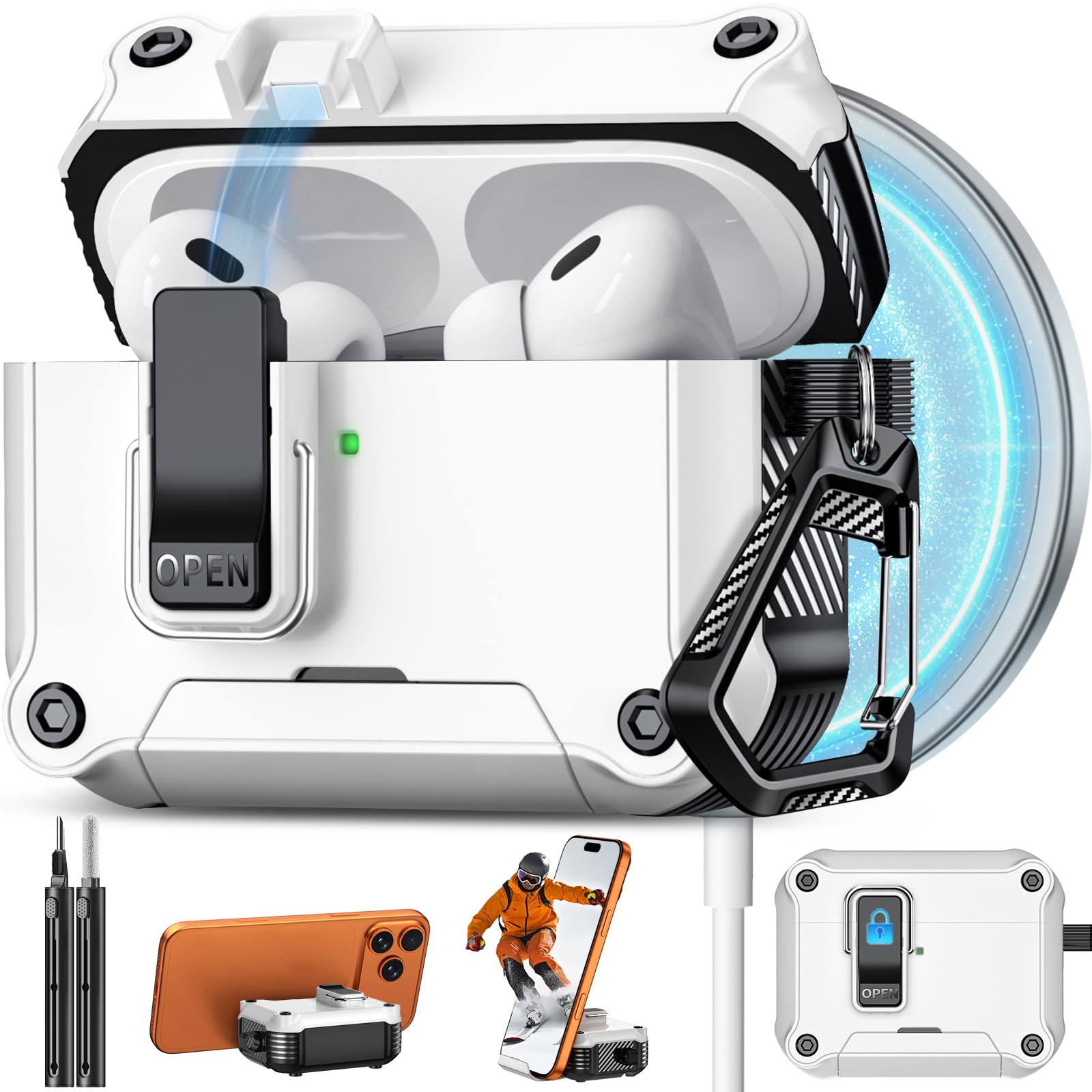 Pohgelan for AirPods Pro 2nd/1st Case with Safety Lock-White