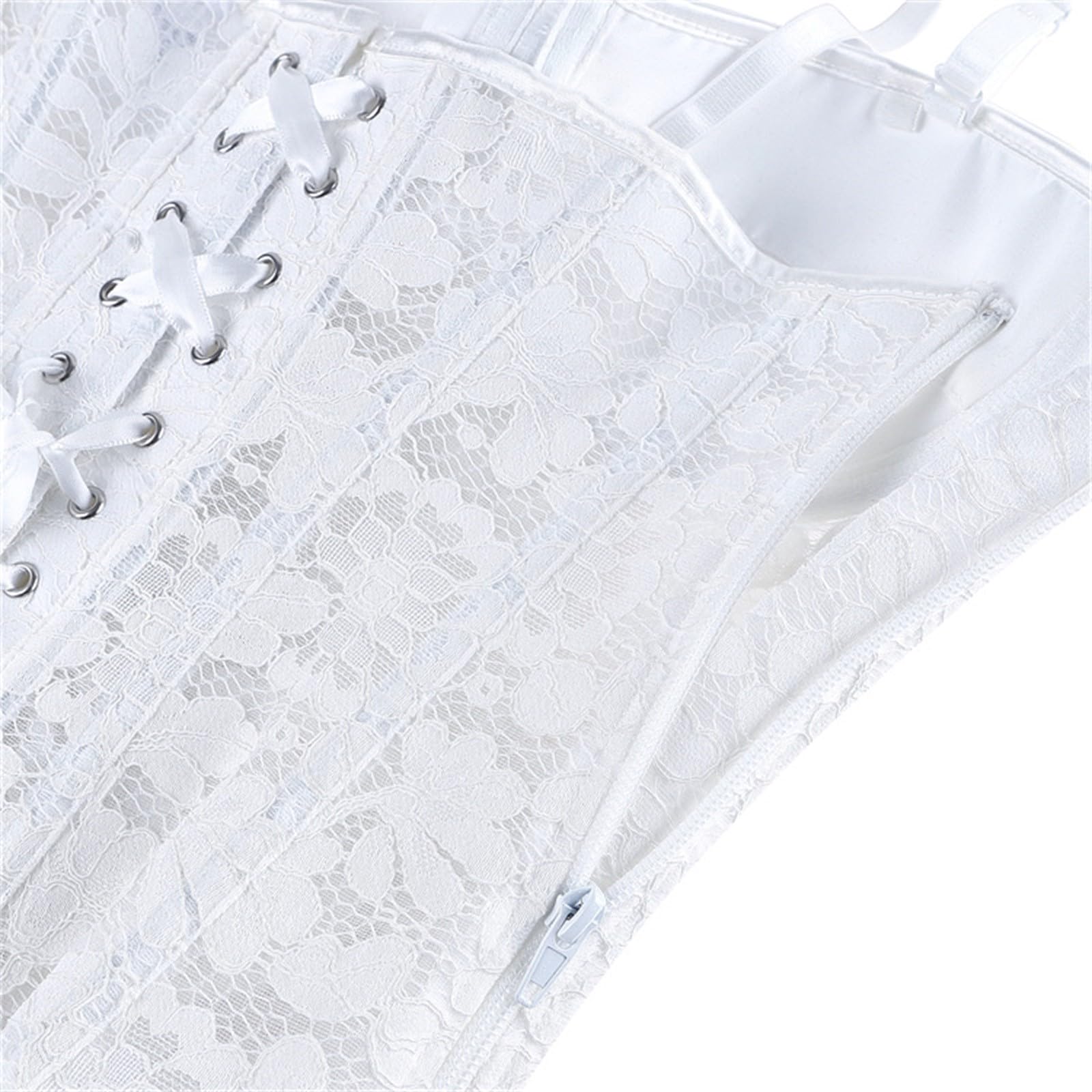 Elegante body trasparente in pizzo con cerniera laterale e spalline per una biancheria intima sottile e modellante.