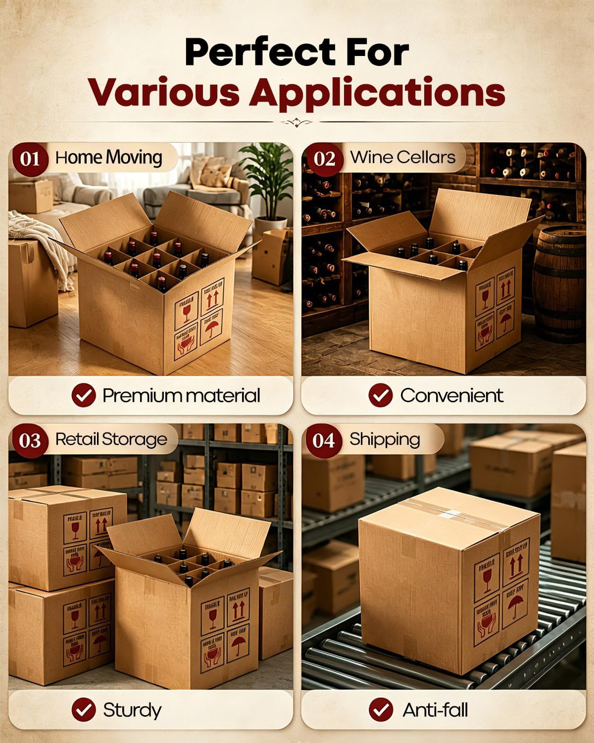 5 Pack Wine Boxes for Moving, 9 Bottle Wine Boxes for Shipping with Cardboard Dividers, Wine Glass Packing Boxes for Moving, Storage, Transport (9.4X9.4X13.7")