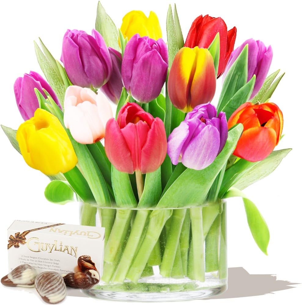 SPRING TULIPS BOUQUET & CHOCOLATES - Birthday Flowers Thank You and Anniversary Bouquets by Eden4flowers