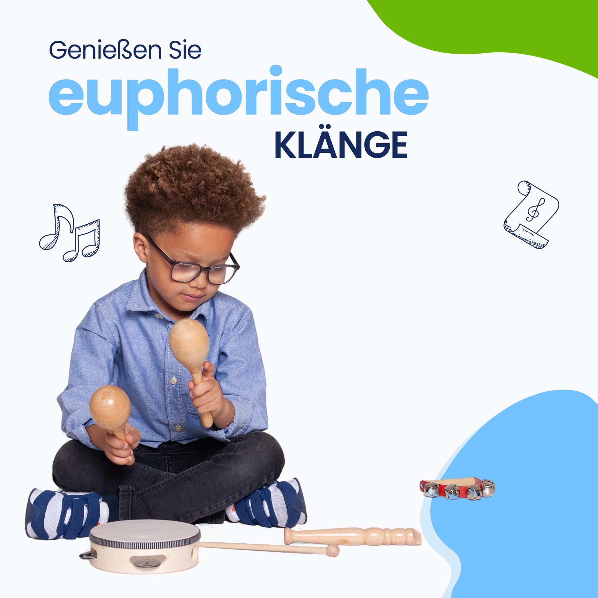 18-teiliges Musikinstrumenten Set aus Holz - Nachhaltiges Geschenk - Lernspielzeug - Geburtstag zu Hause - Montessori Spielzeug - Kinderspielzeug - Musik für Kinder