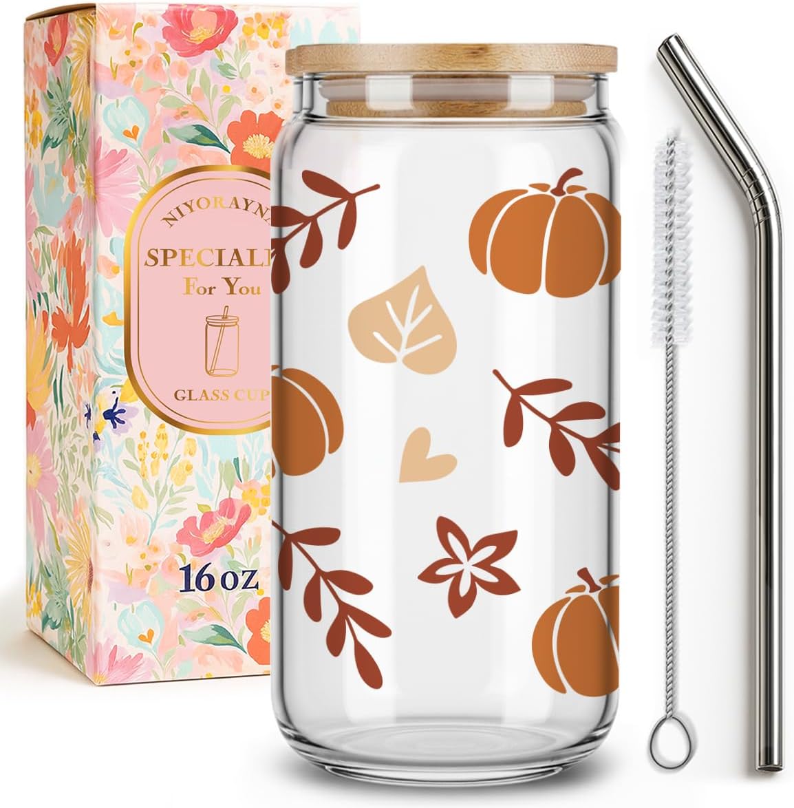Fall Pumpkin Tumbler with Lid and Straw,Autum Leaves Iced Coffee Cup Gifts for Women,Fall Coffee Cup Gifts for Women,Fall Birthday,Thanksgiving Gift for Her,Farmhouse Decor For Hostess