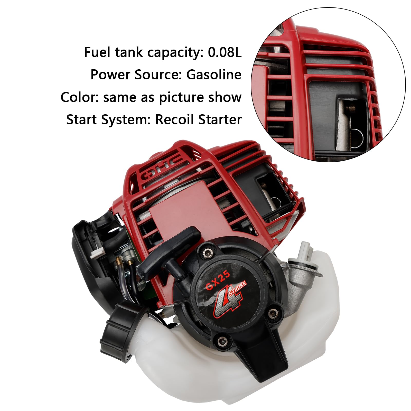 Bruce & Shark 4-Stroke Gasoline Engine GX25 para Brush Cutter | 25cc, 4 HP, Low Noise, Efficient Carburetor | Easy Start, Air-Cooled, Lightweight
