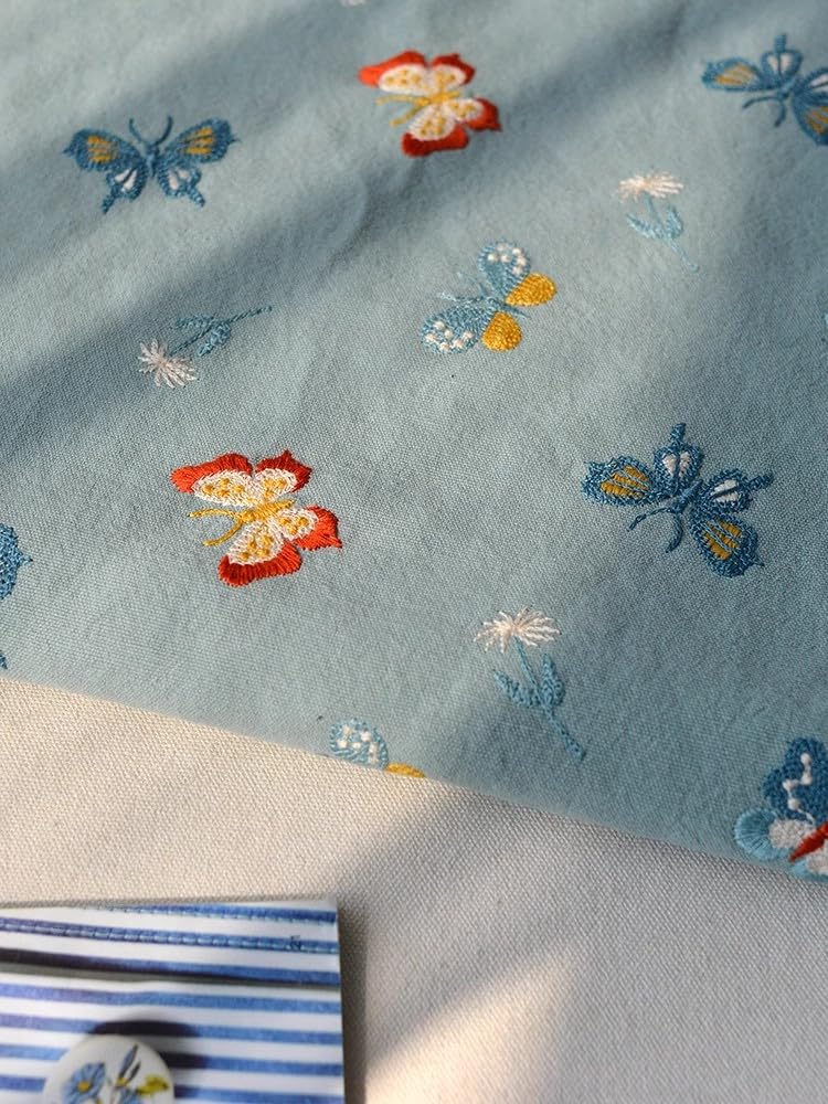 Tela para Tapizar Tela de algodón y Lino con diseño de Mariposa Bordada, Hecha a Mano, for sofá, Almohada, Mantel, Bolsa de Tela Tela Tapizar(2 Black)