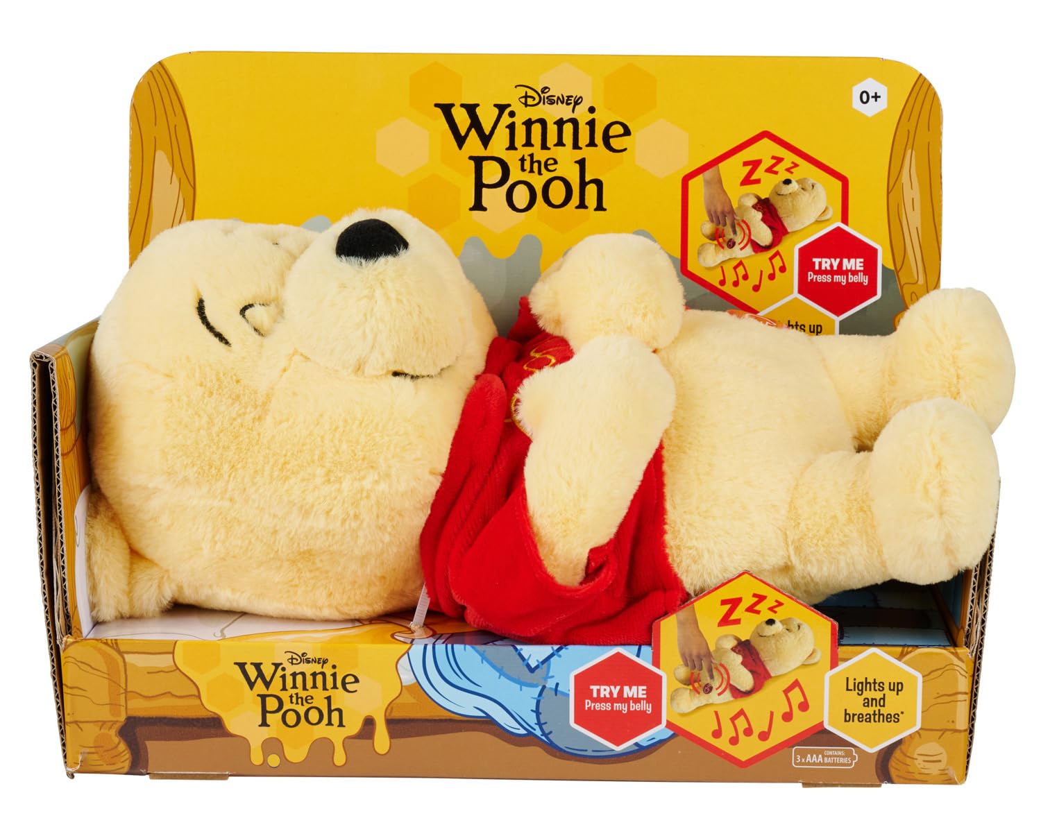 Disney Winnie The Pooh - Peluche con Luce, Movimento respiratorio e Melodie, per addormentarsi, in Morbido Tessuto, Giallo, 31 cm, dai 0 Mesi in su