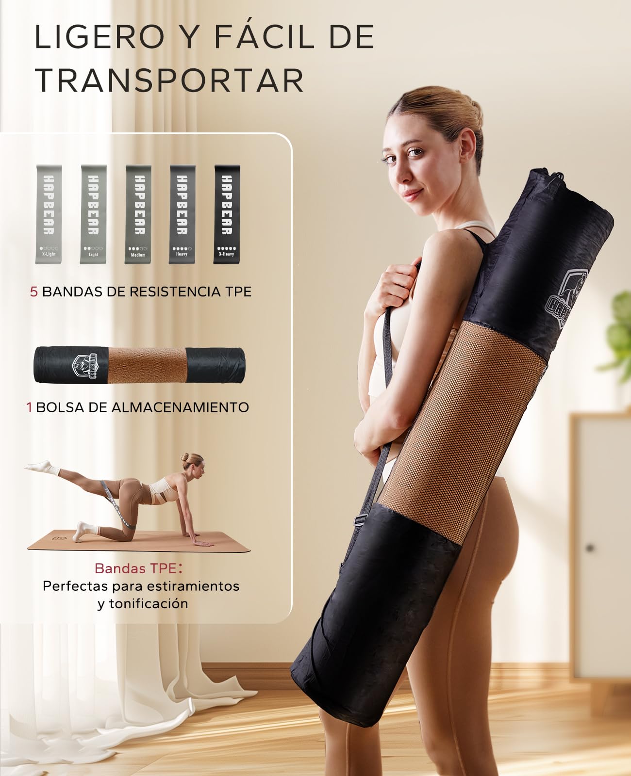 HAPBEAR Esterilla Yoga Grande 183X92cm/183x116cmX6mm, Duradera, Ecológica, Esterilla de Ejercicio Gruesa y Ancha para Entrenamientos en Casa, Yoga, Pilates, Estiramientos, Meditación