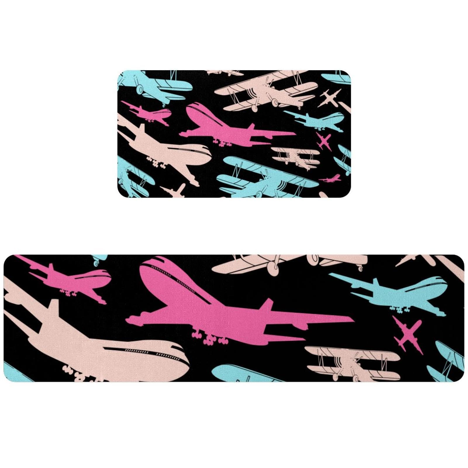 Tapis de cuisine couloir lavable lot de 2 tapis antidérapants absorbants motif avion de chasse