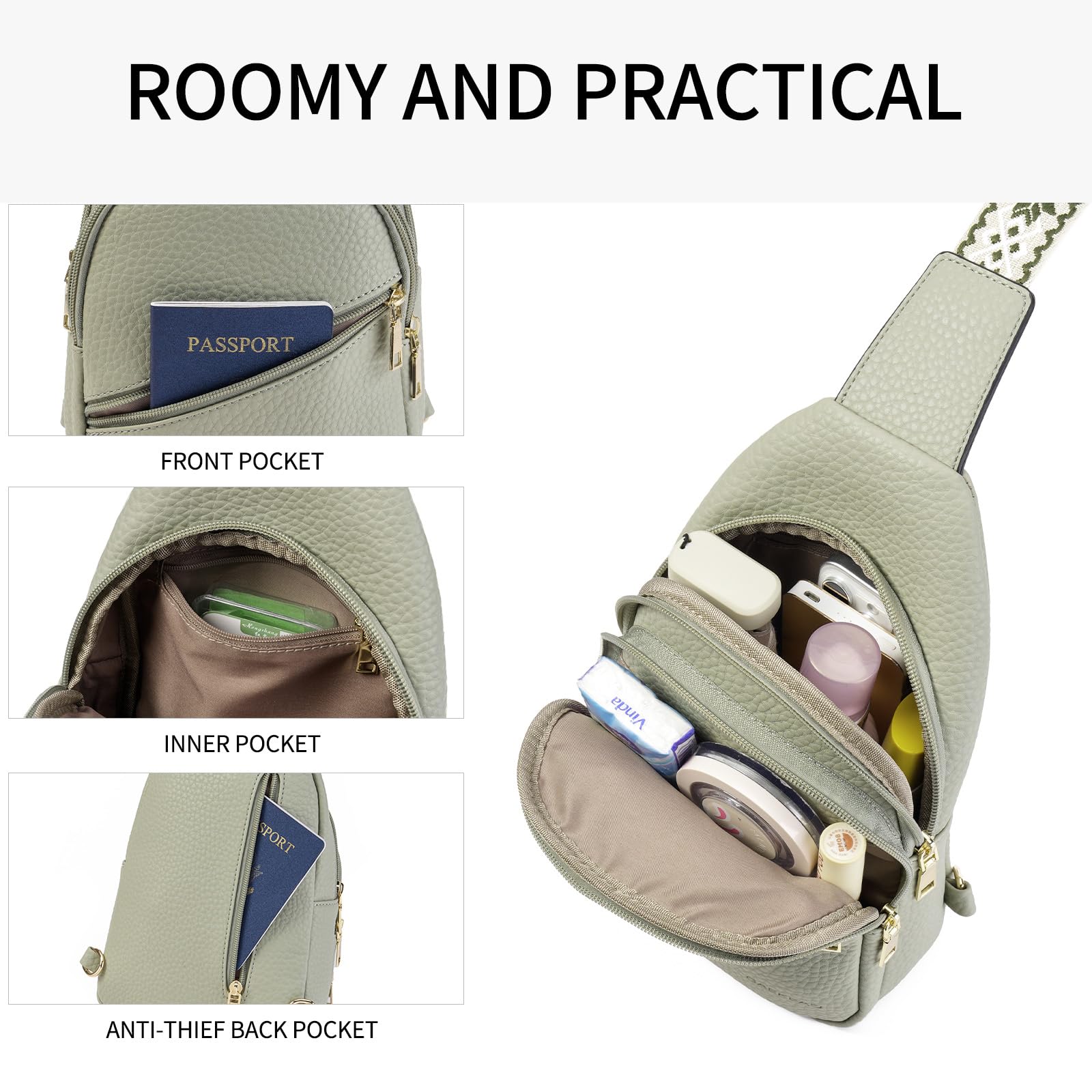 GAEKEAO Sacoche Bandoulière Femme, Sac Banane, Cuir PU Avec Bretelles Réglables, Mini Sac Bandoulière Décontracté Pour Voyage, Randonnée, Shopping Cadeaux Pour Dames