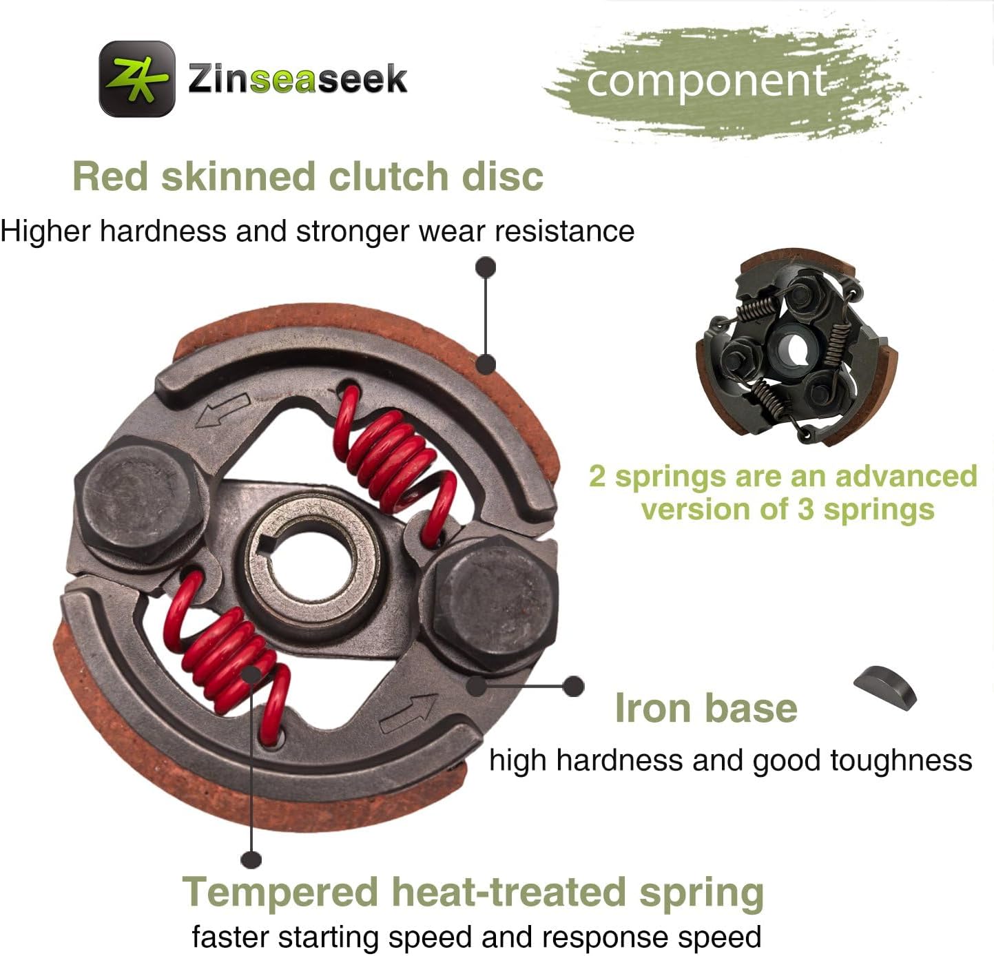 Heavy Duty Clutch with 2 Spring for 43cc 47cc 49cc 2 Stroke 50cc 63cc 70cc small 4 stroke Engine Lawn Mower Motor Kart Pocket Bike Mini Moto Kid Bike ATV Quad Wheeler (Red Skin, Grooved)