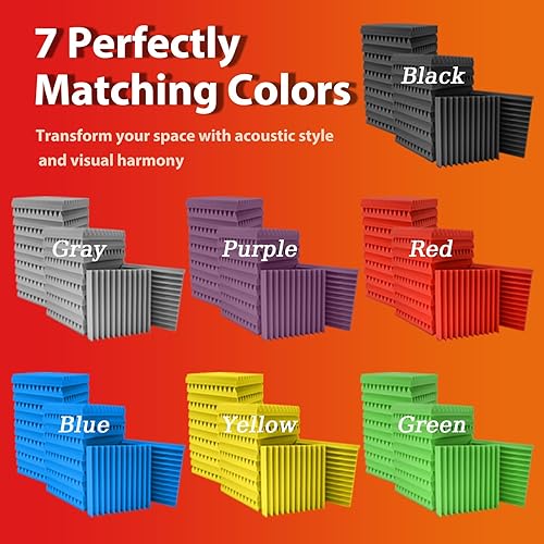 Miniatura 6 de Paquete de 120 paneles acústicos, paneles de espuma a prueba de sonido para pared de 12 x 12 x 1 pulgadas, espuma acústica de cuña ignífuga, paneles