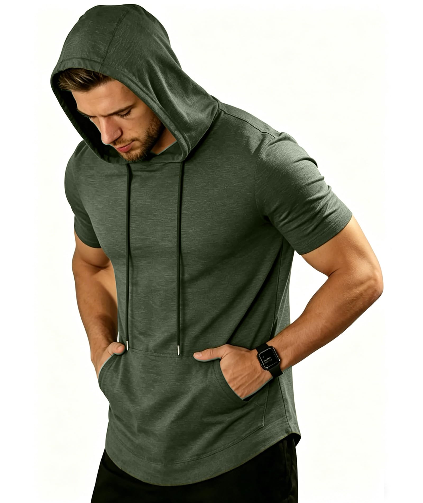 ZITY T-Shirt Sportiva Uomo con Cappuccio Maniche Corte Traspirante Palestra Corsa Estate M-3XL