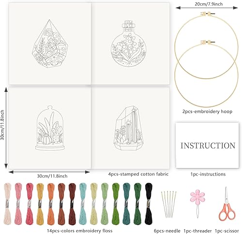 Miniatura 46 de INFUNLY Kit de bordado de cactus de 4 piezas, kit de iniciación de bordado de cactus para adultos, kit de bordado estampado con patrones para Kit