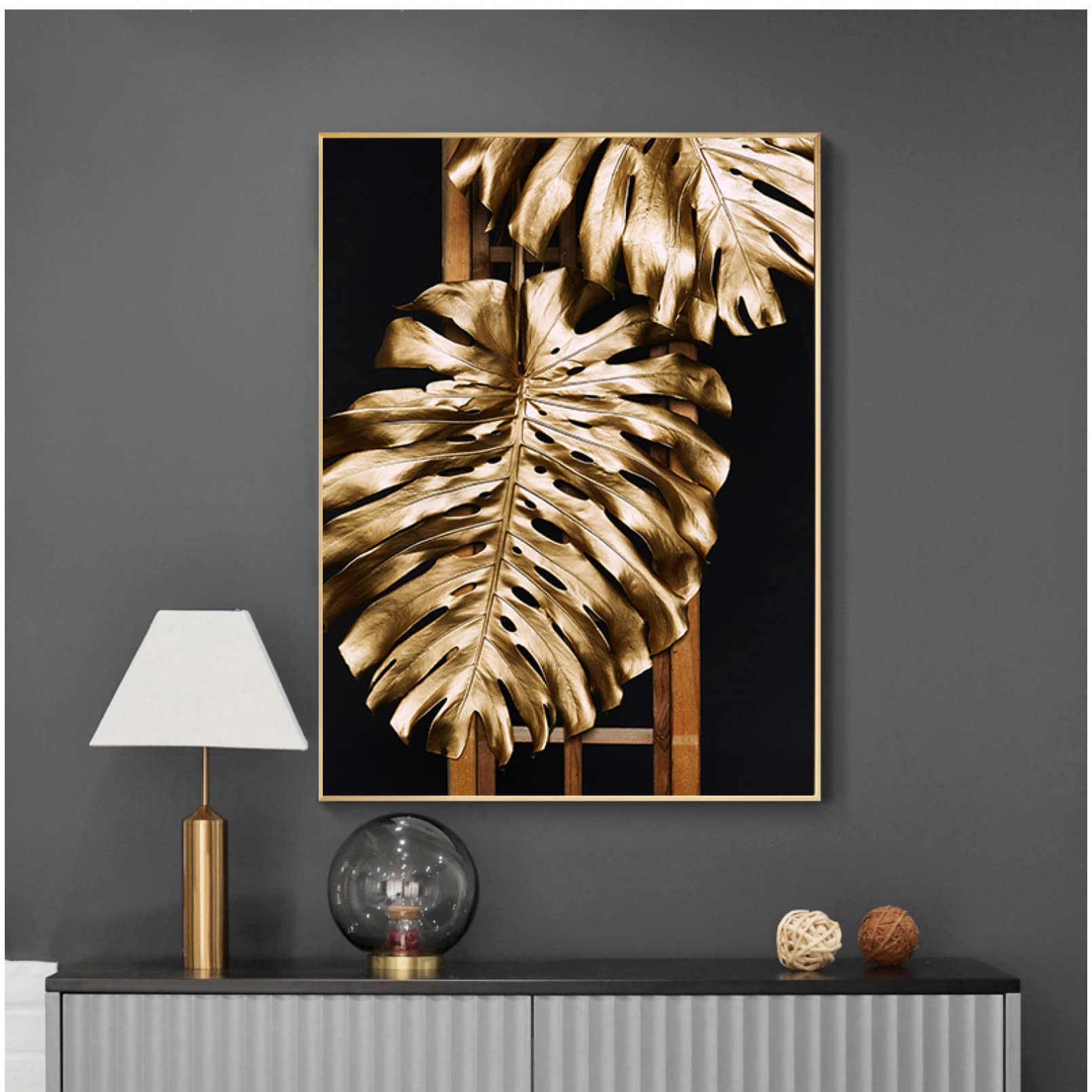 Cuadro de pared de monstera abstracta en lienzo moderno para salón y pasillos