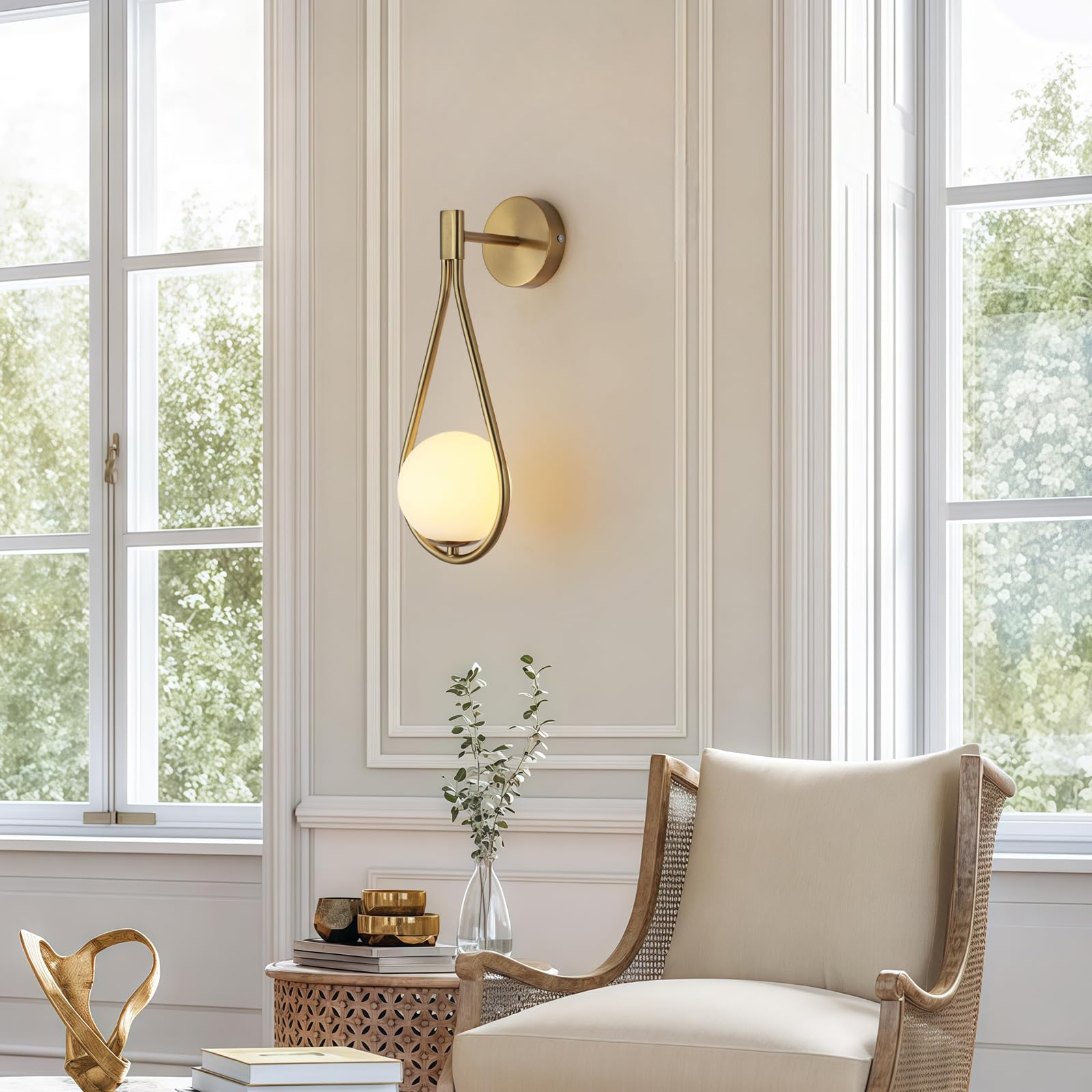 zhxinashu Aplique pared Interior, 5W Bola de Vidrio Lámpara de Pared, Apliques de Pared de Hierro, Lámpara de Pared para Sala de Estar, Dormitorio y Lado de la Cama(Dorado)