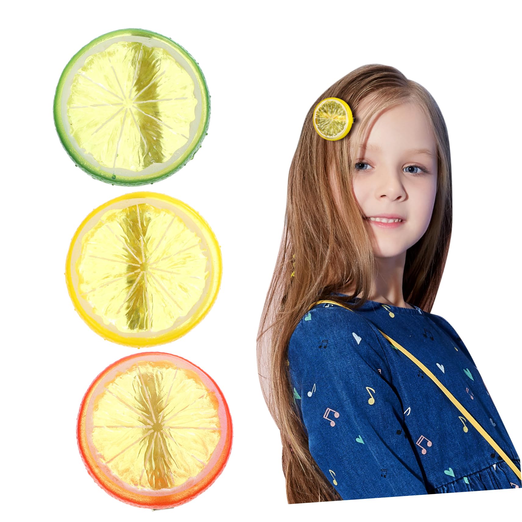 FRCOLOR Zitronen-Haarspangen Set – 3 Stück, Frucht-Motiv Für Mädchen – Bunte Barrettes Aus Kunststoff