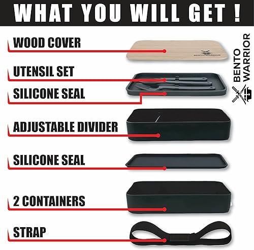 Miniatura 3 de Lonchera Bento Box para adultos con compartimentos, contenedores apilables de doble capa para hombres y mujeres, ligero y duradero, base negra y