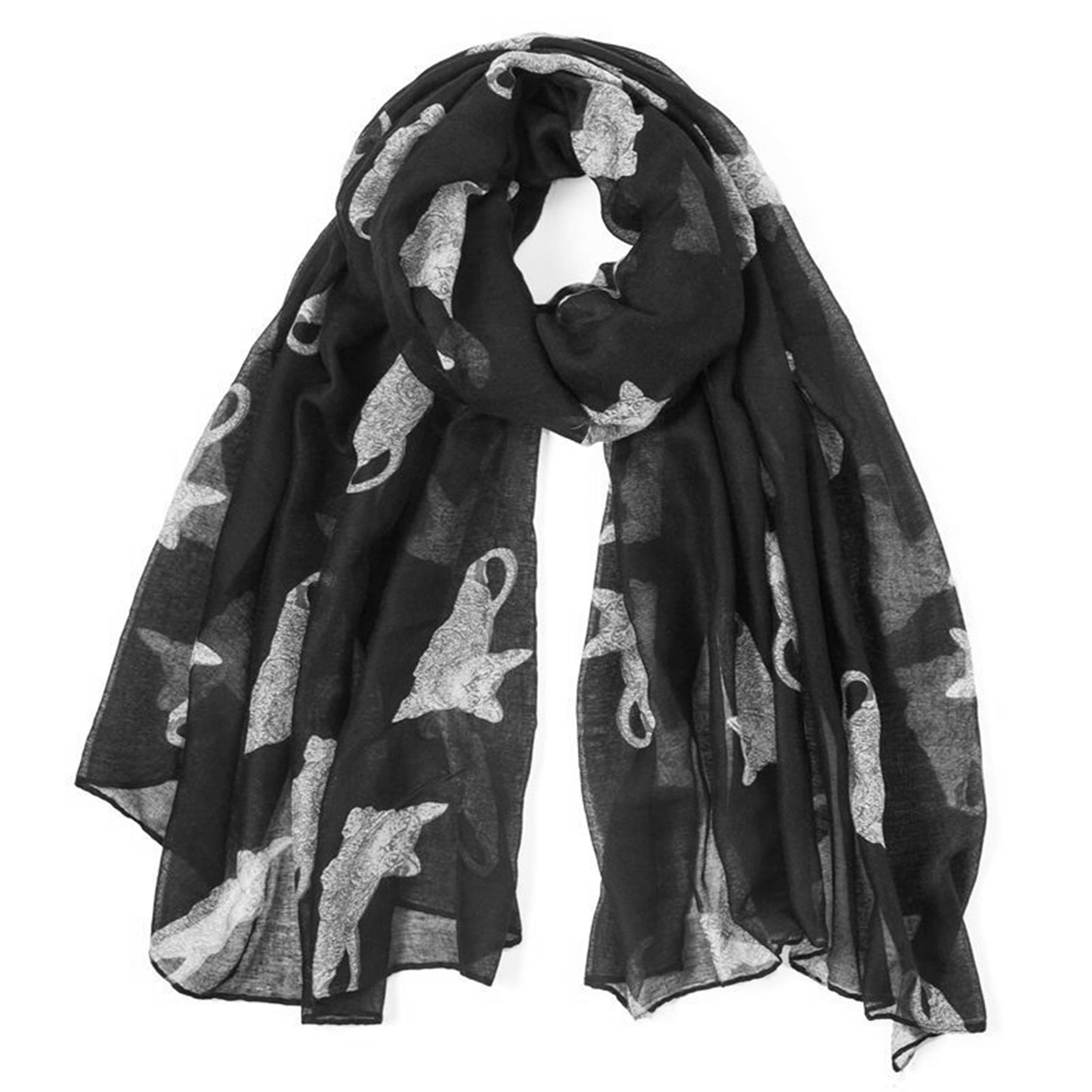 A Liittle Tree 0 -New Lady Cutie Cat Print Soft Scarf (Black)