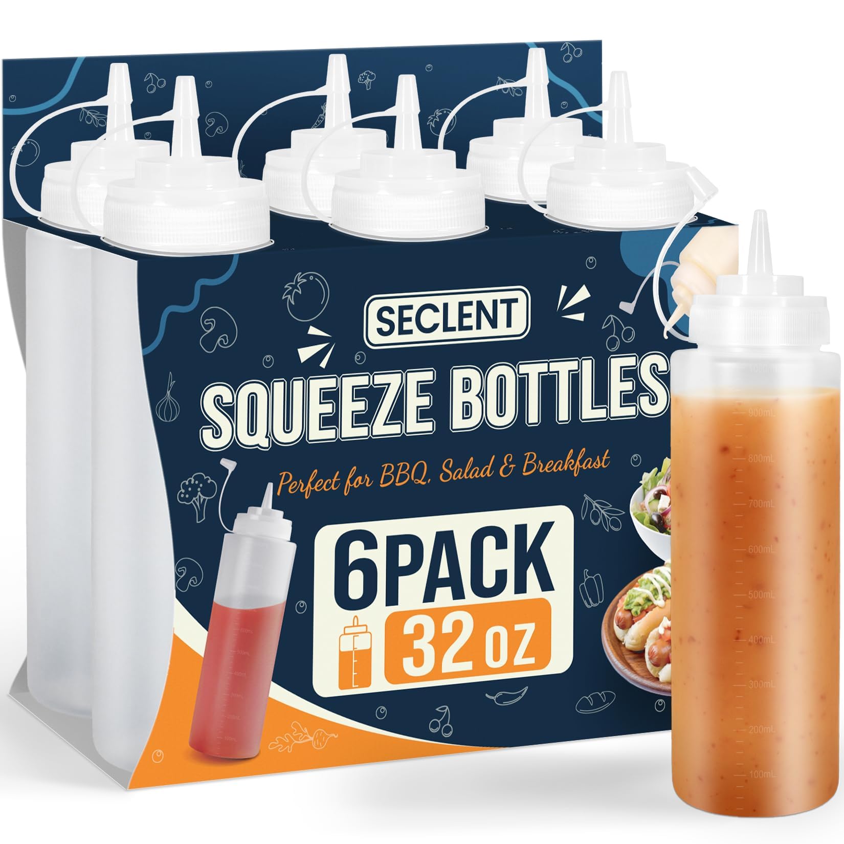 32oz Squeeze Bottles for Sauces, Oil bottles for Kitchen, Plastic Bottles