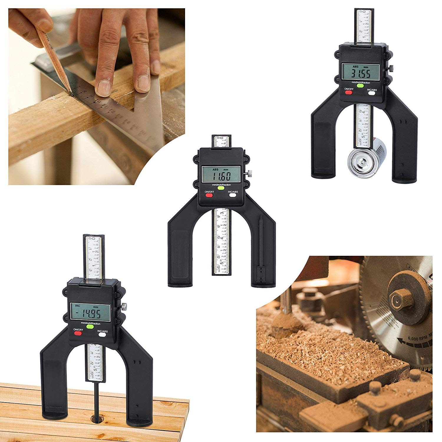 Proster Profondimètre Numérique Jauge de Hauteur 80mm/3.14in avec Batterie Précision de 0.10mm/0.004in avec Fonction ABS/INC Mesure de Hauteur/Profondeur pour Menuiserie Bois Scie à Table