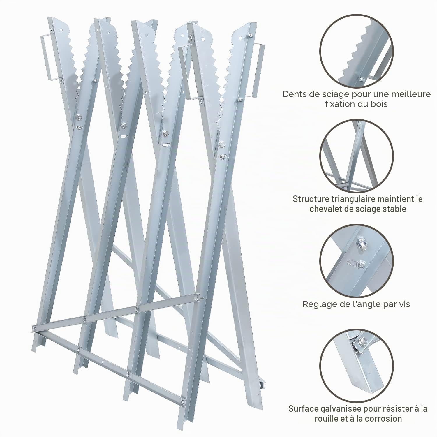 Chevalet de sciage avec support de tronçonneuse, protection de chaîne, tige de mesure, support de scie, pliable jusqu'à 150 kg, construction stable, convient pour les scieries, les ateliers