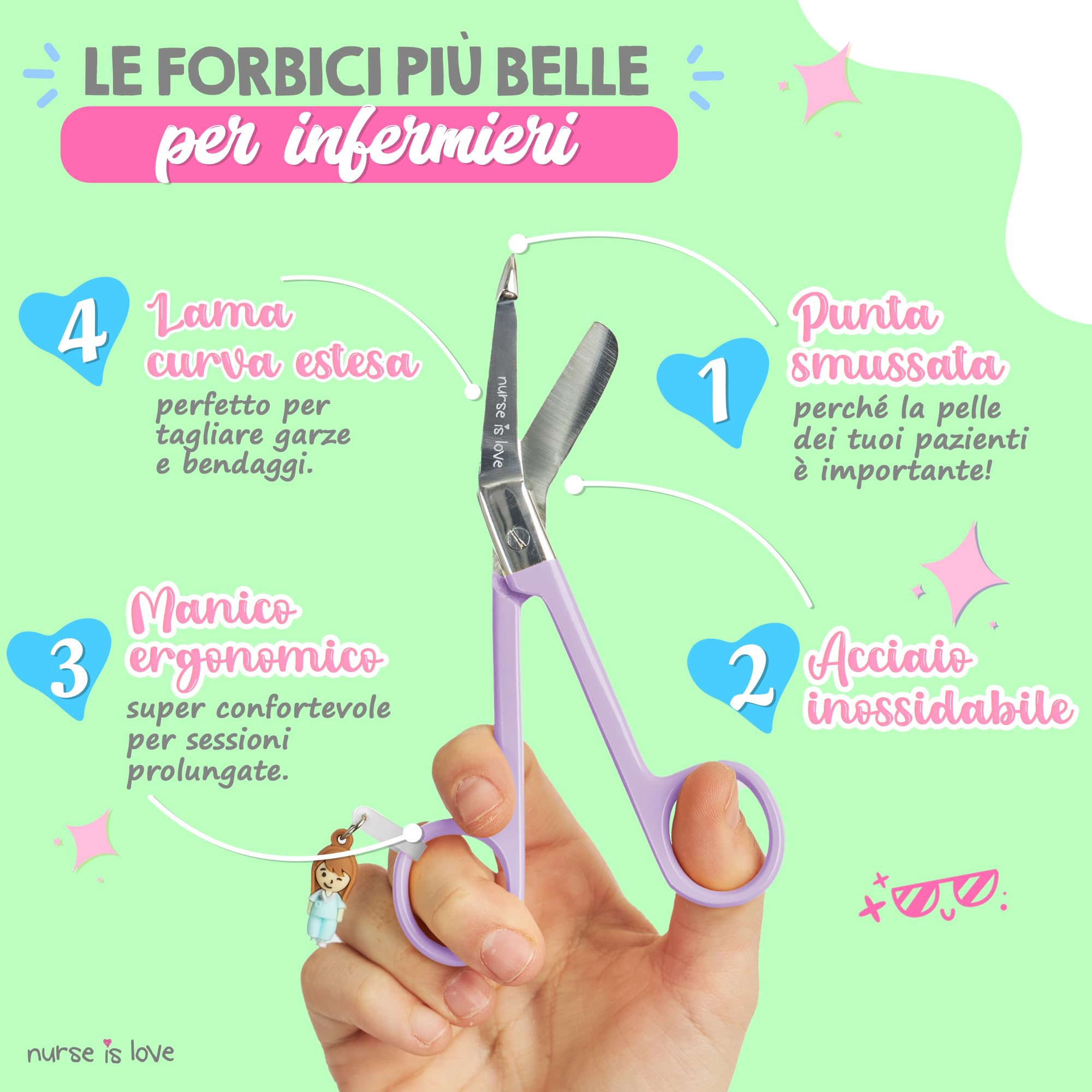 Forbici da infermiere smussate Lila - forbici mediche angolate per bendaggi