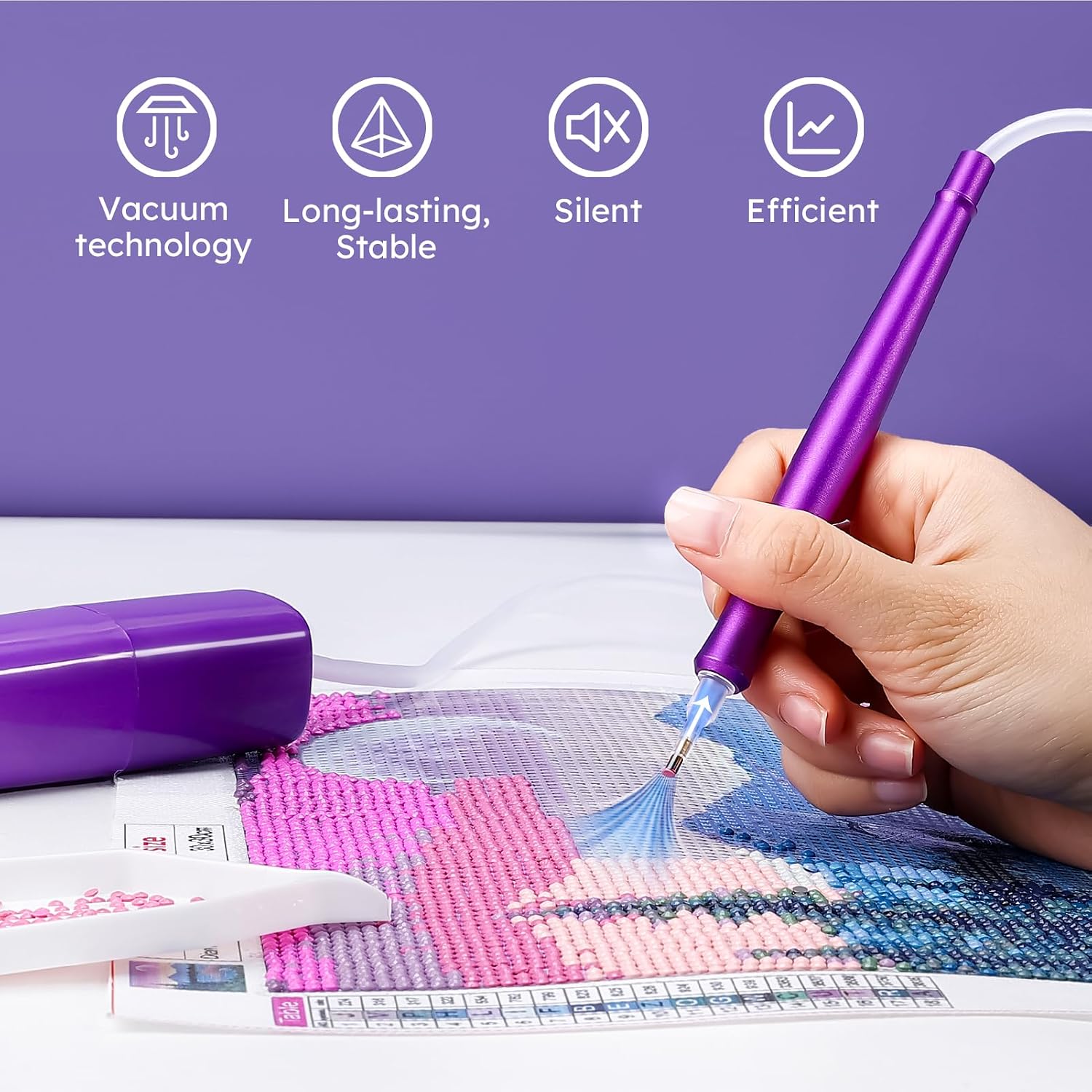 PP OPOUNT Diamond Art Accessories, Wax-Free Diamond Art Pens with 2 Storage Trays, Ergonomic Design DiamondPainting Pen, Long-Lasting and Stable (Purple)
