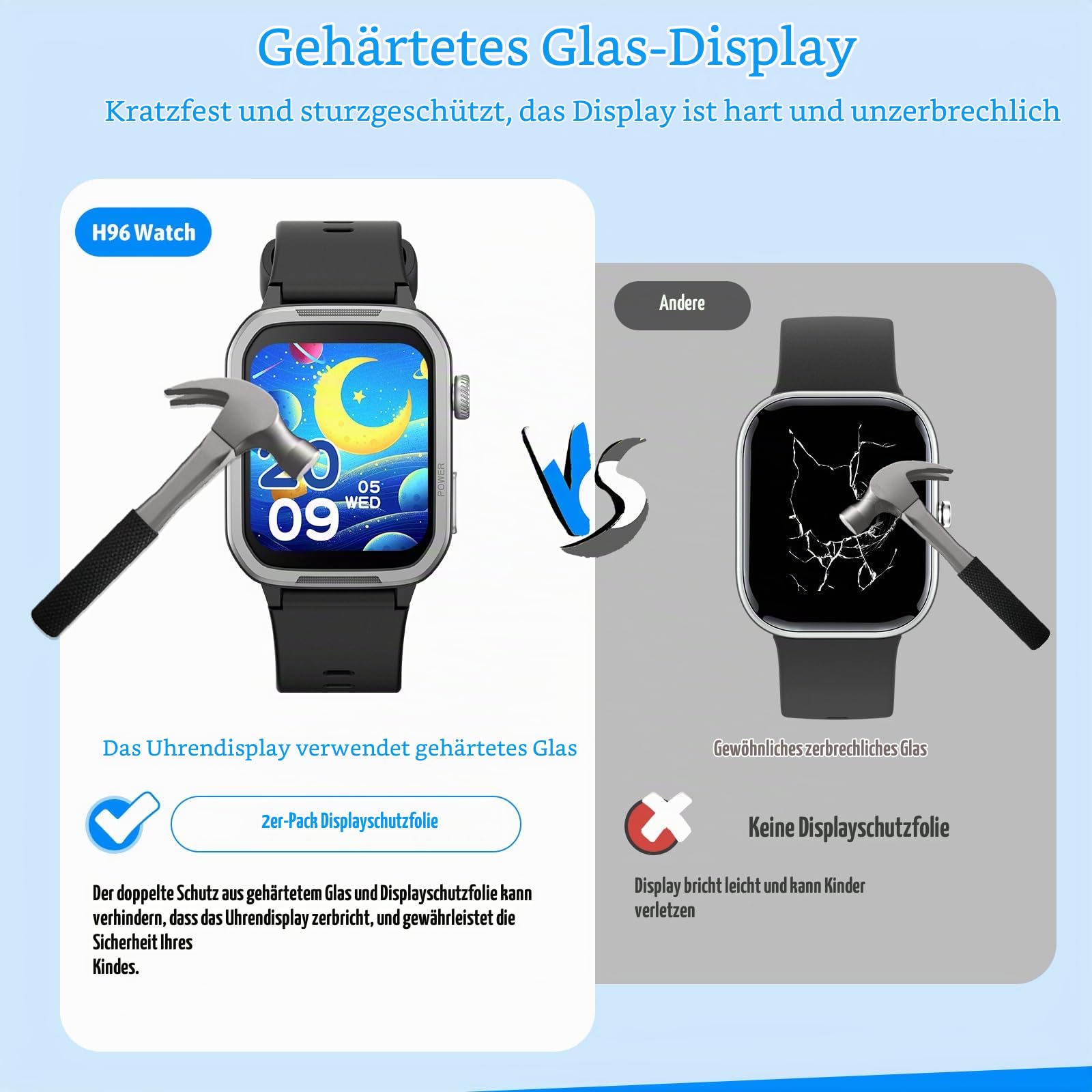 JOYELE Kinder Smartwatch für Jungen Mädchen, Gehärtetes Glas Aktivitäts Tracker Uhr IP68 wasserdichte Con Displayschutzfolie, 19 Sportmodi, Herzfrequenz Schlafmonitor, Schrittzähler, Kindergeschenke