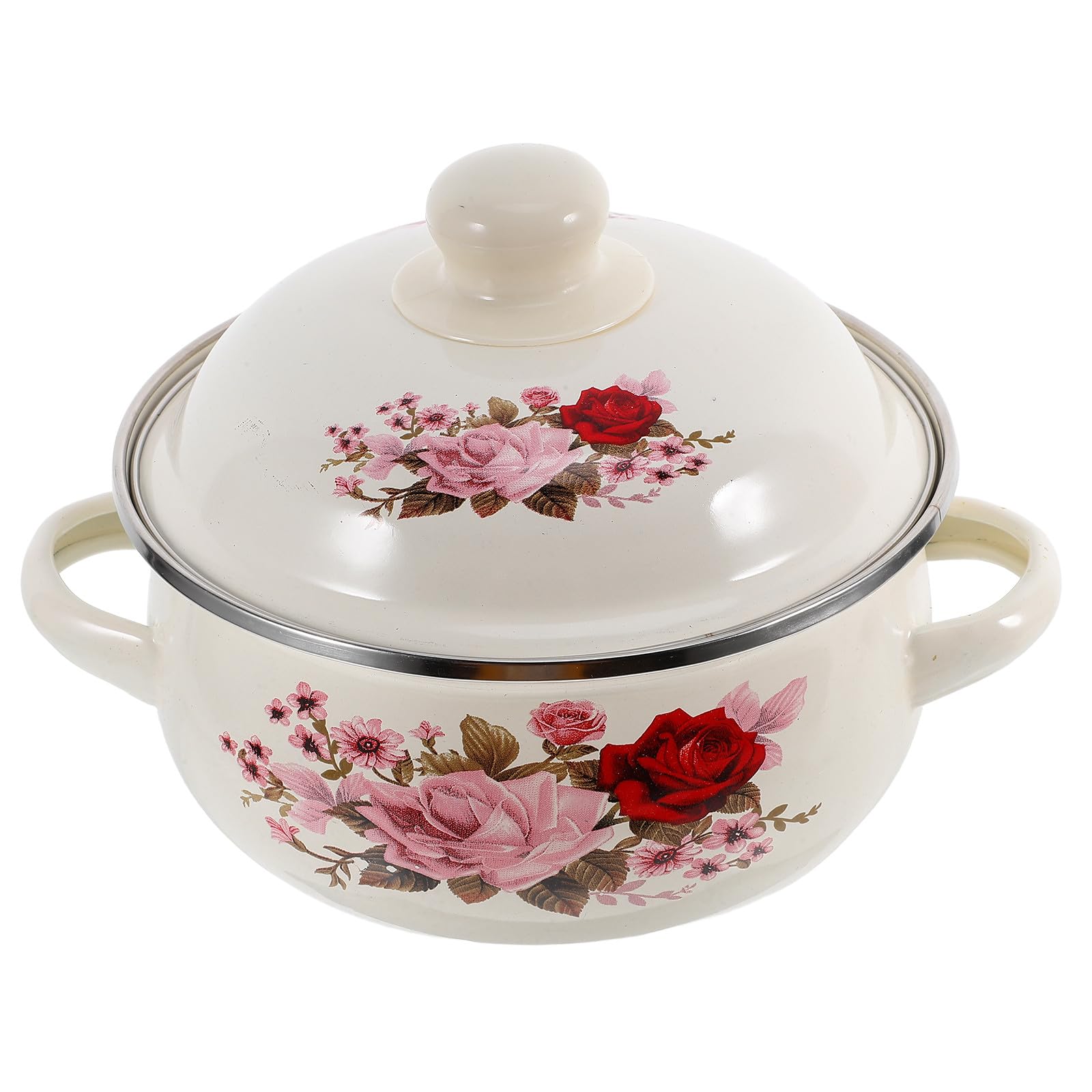 Marmite en émail 16 cm rose TOYANDONA avec couvercle et double poignée