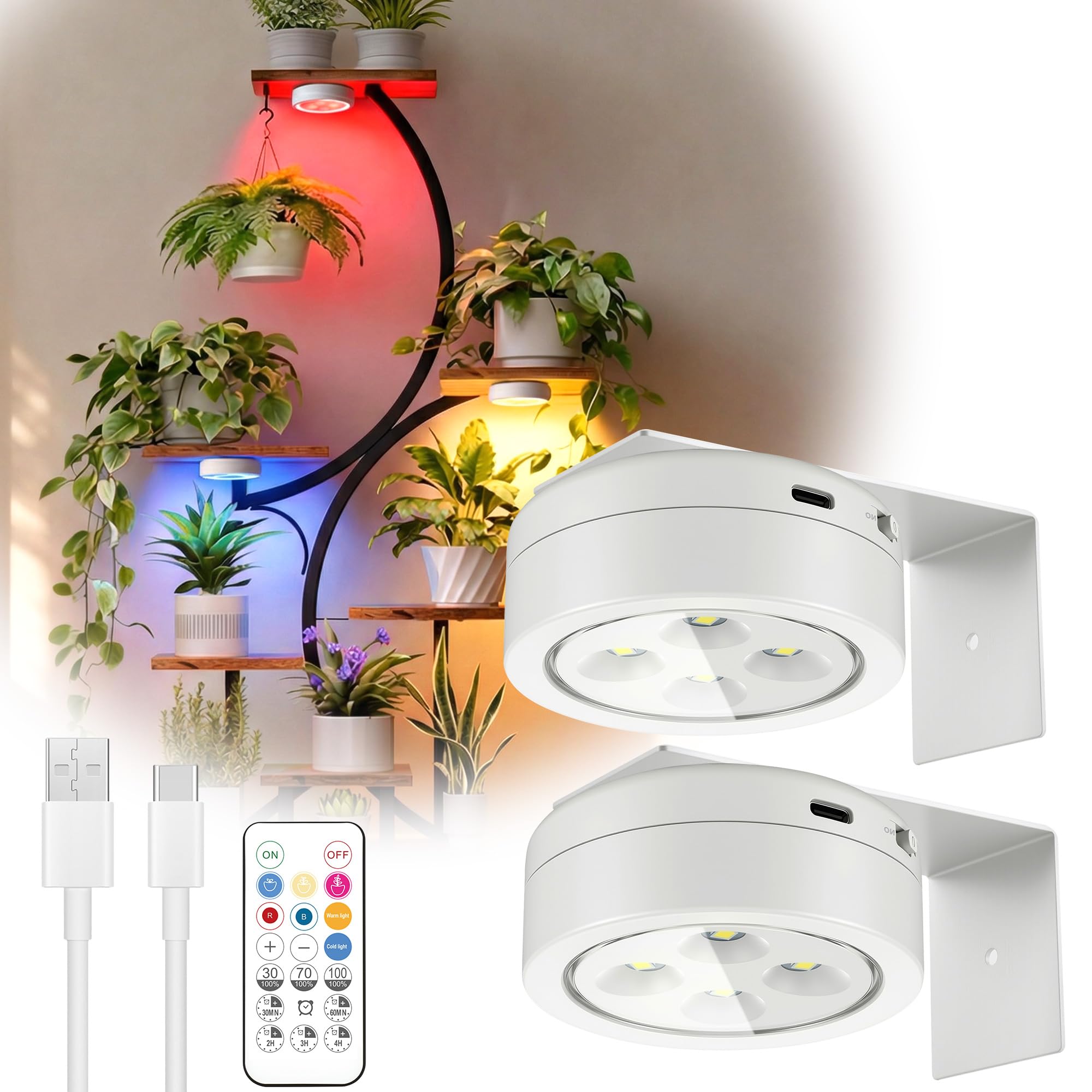 sooogd 2-Pack 2000mAh Rechargeable Puck Grow Light