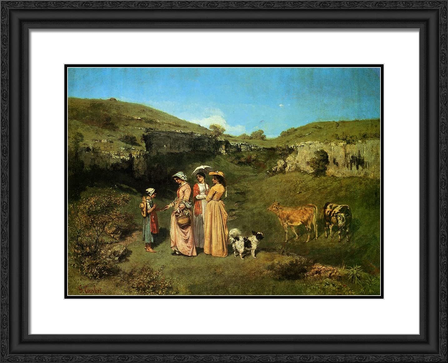 ArtDirect Courbet, Gustave 24x20 Gold Ornate Framed Art Print with Double Matting Titled: The Young Ladies of the Village