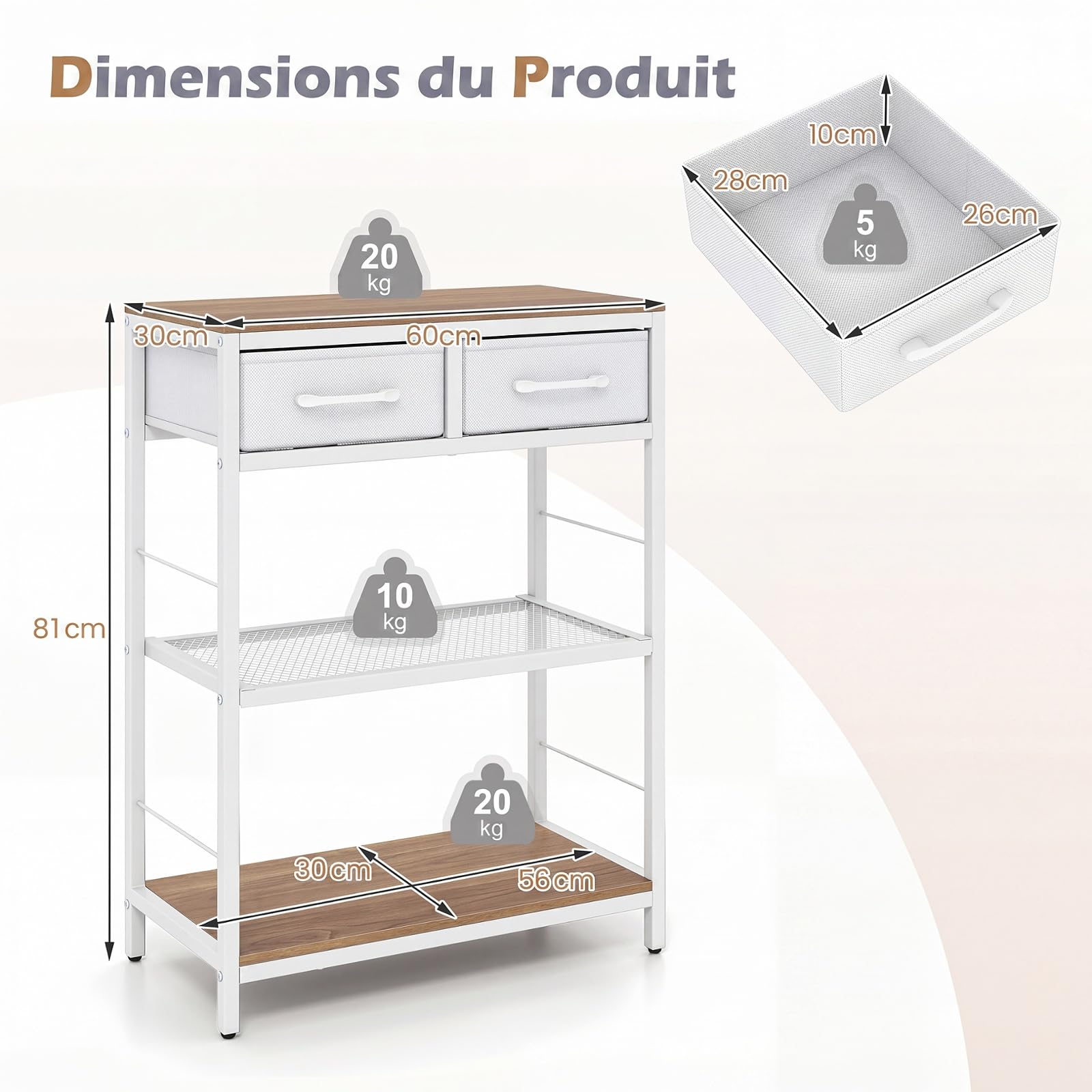 COSTWAY Table d'Entrée Étroite, Table Console 3 Niveaux, 60 x 30 x 81 cm (Naturel)