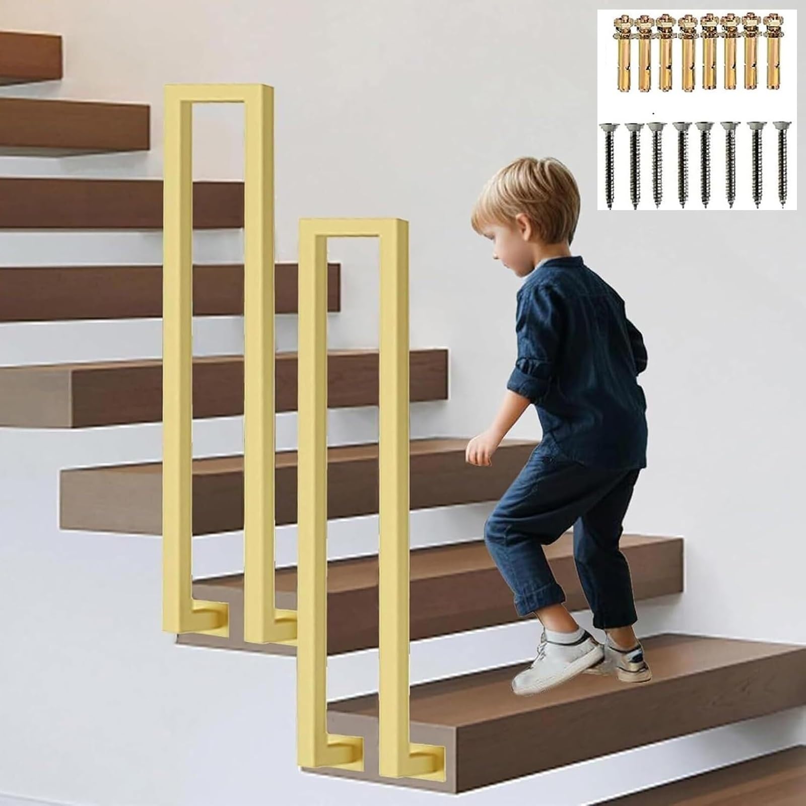 Zyntho Gold Side Mount Indoor Stair Railings, U Shaped Hand Rails For Stairs, Railings For Outdoor Steps, For Indoor And Outdoor Garden Attic Steps Decoration Staircase Handrails(35Cm/1.1Ft)