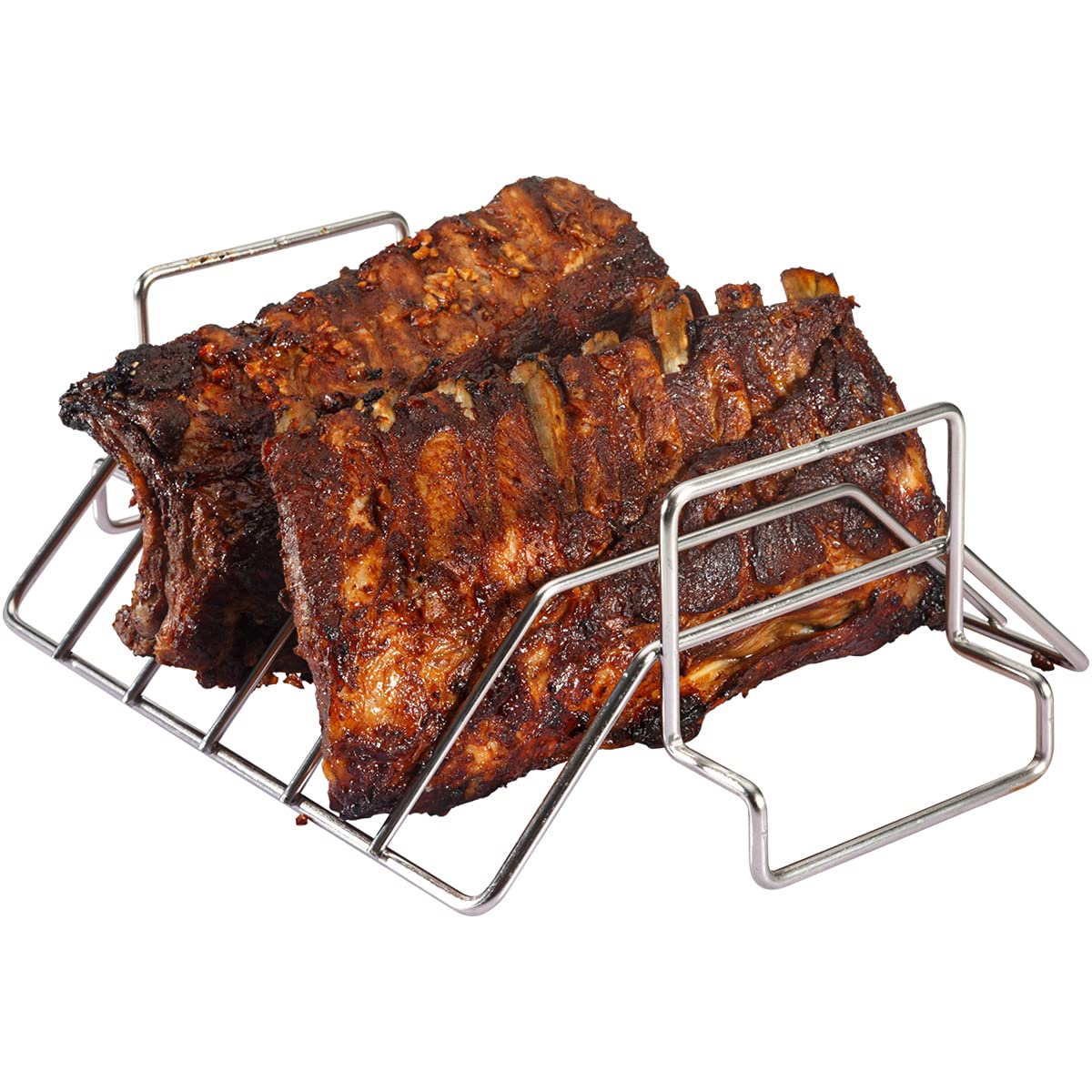 BONPAZ BBQ Rib Rack for Smoker - 304 Stainless Steel Big Green Egg Rib Rack for 18" or Larger Kamado Grills, Dual-Purpose Rib Racks for Smoking and Grilling, Holds Up to 6 Full Racks of Ribs