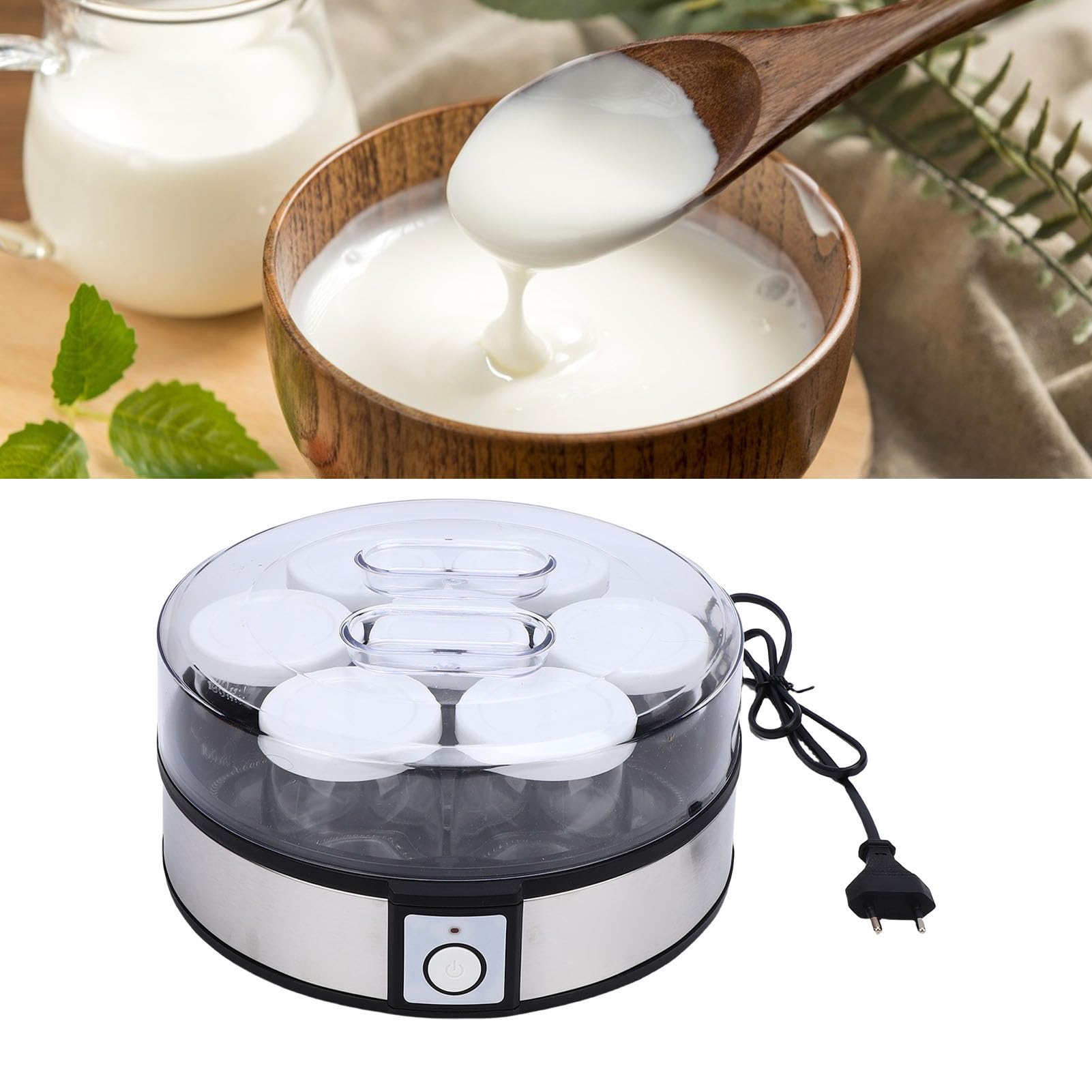 GOWENIC Yogurtera Eléctrica de Acero Inoxidable Máquina de Yogur Casera Portátil Multifuncional de 20 W para Yogur, Mermeladas, Helados, Pudines, con 7 Tazas