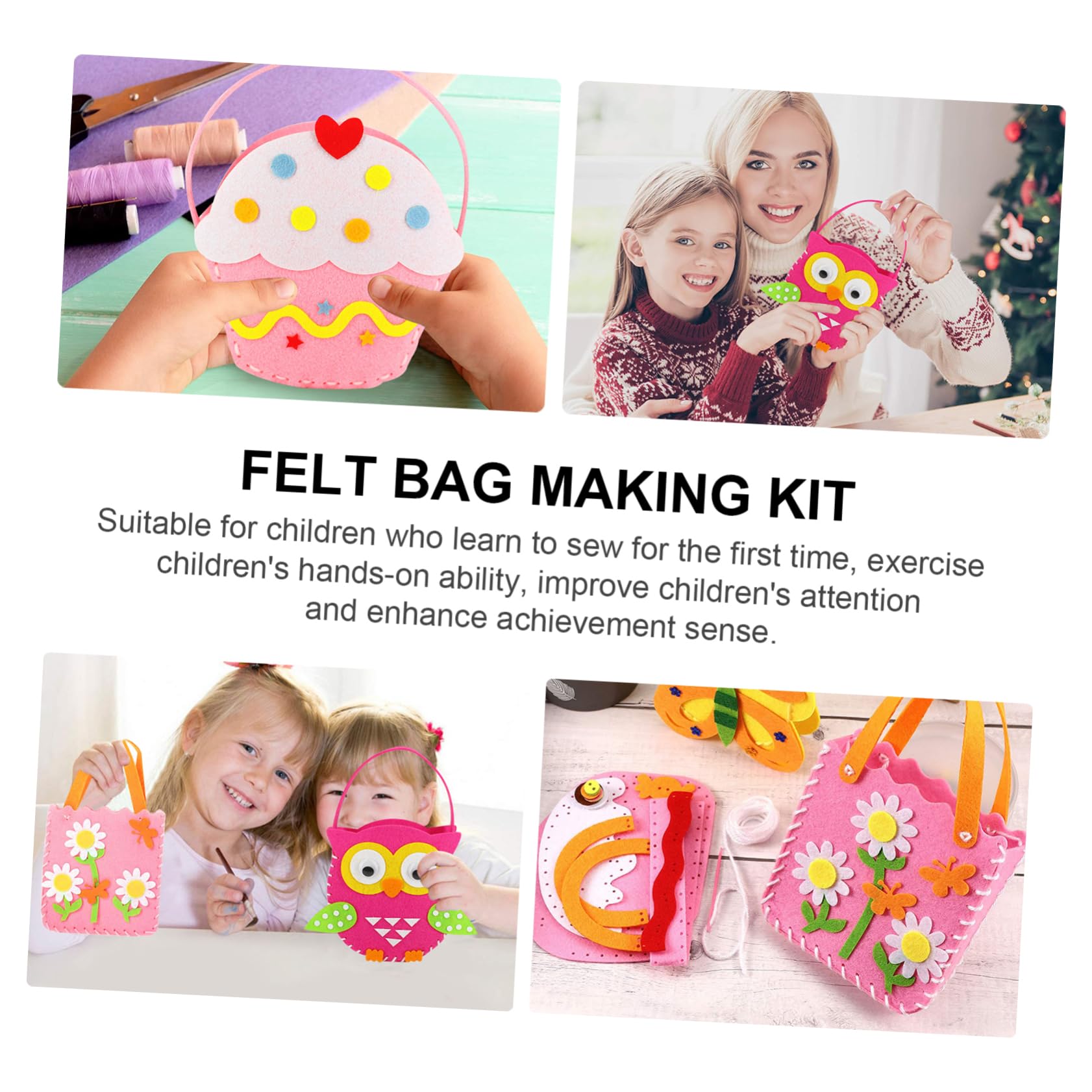 SOIMISS Kit de Bolsa de Fieltro para Niños 5 Piezas de Material No Tejido, Seguro y Fácil para Aprender a Coser y Mejorar Habilidades Manuales Estilo Aleatorio