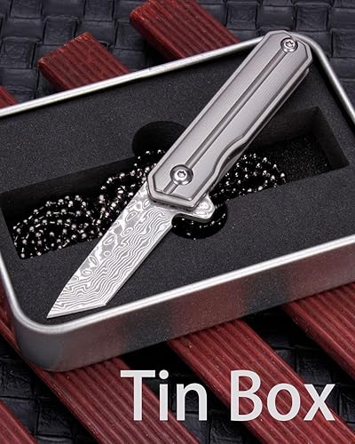 Miniatura 2 de Samior HY004 Mini cuchillo de bolsillo con mango de titanio, hoja de damasco de 1.4 pulgadas, llavero de cuello utilitario EDC cuchillos para