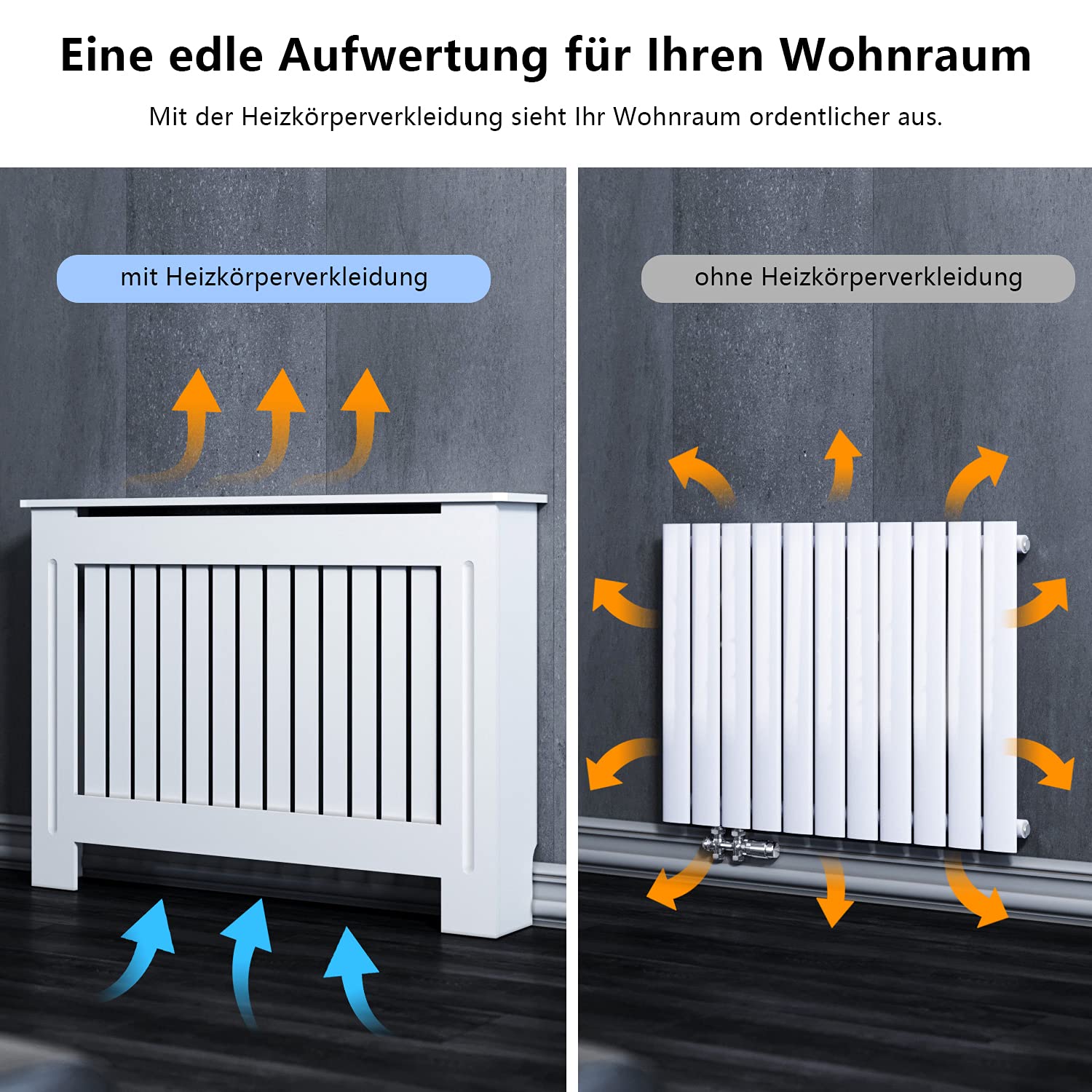 ELEGANT Heizkörperverkleidung, 152x19x81.5cm, Lackiert, Vertikal Lamell, Weiß | Heizkörperabdeckung, Heizkörperschutz, Schrank Heizkörper Abdeckung für Wohnzimmer, Schlafzimmer, Küche, Modern, Holz