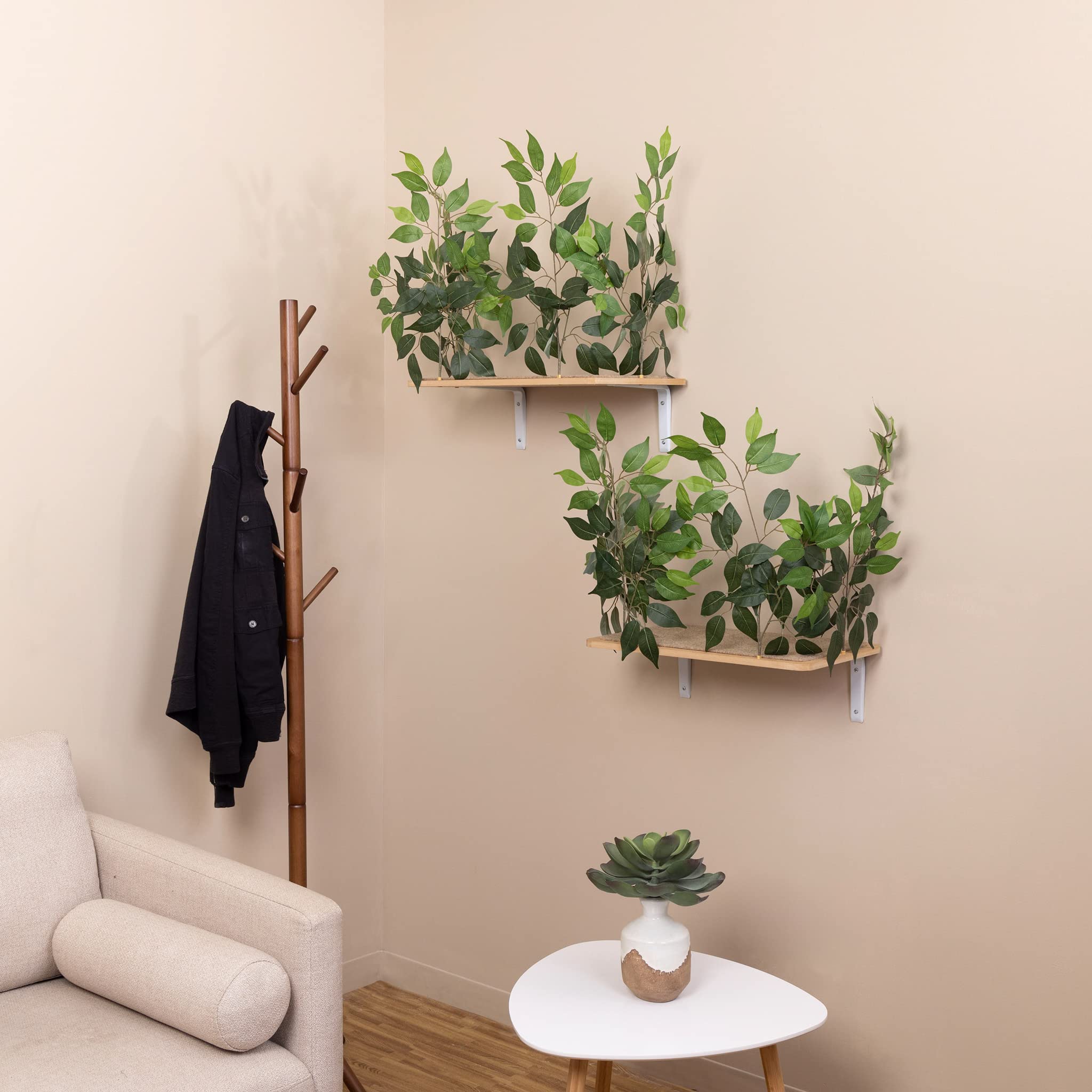 On2 Pets Cat Canopy Shelves with Leaves Handcrafted in USA, A Rectangular Set of 2 Wall Mounted Shelves in Evergreen, Medium (CN003)